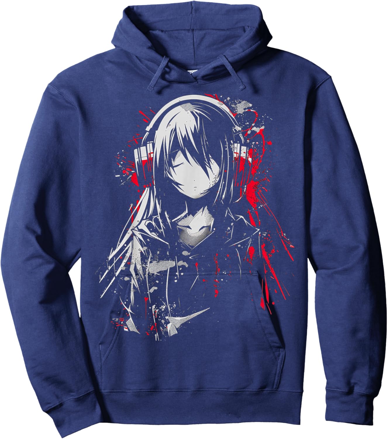 Anime Manga Motif Headphone Artwork Anime Hoodie - Hoodie | Navy