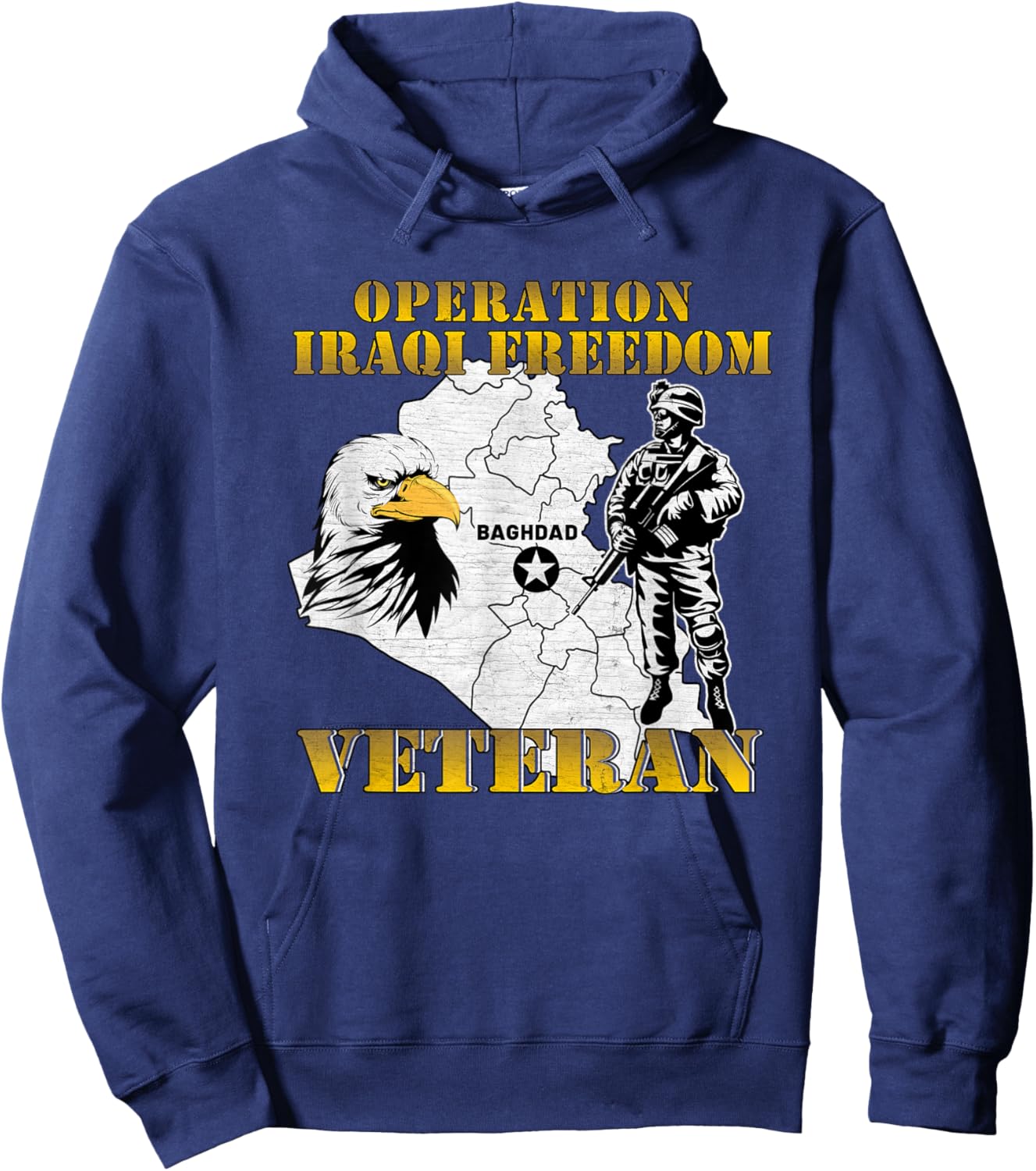 Operation Iraqi Freedom OIF Combat Veteran Vintage Black Adults Hoodie - Hoodie | Navy
