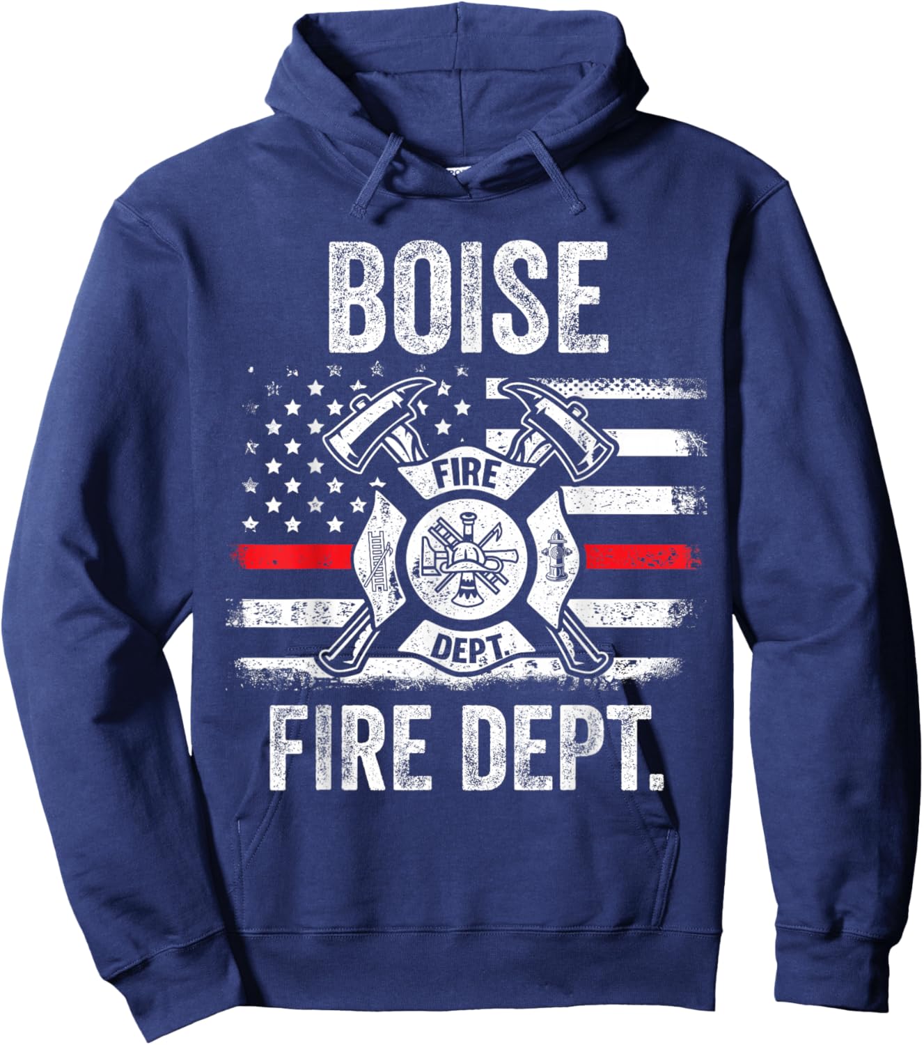 Boise Idaho Fire Department Thin Red Line Fireman Hoodie - Hoodie | Navy