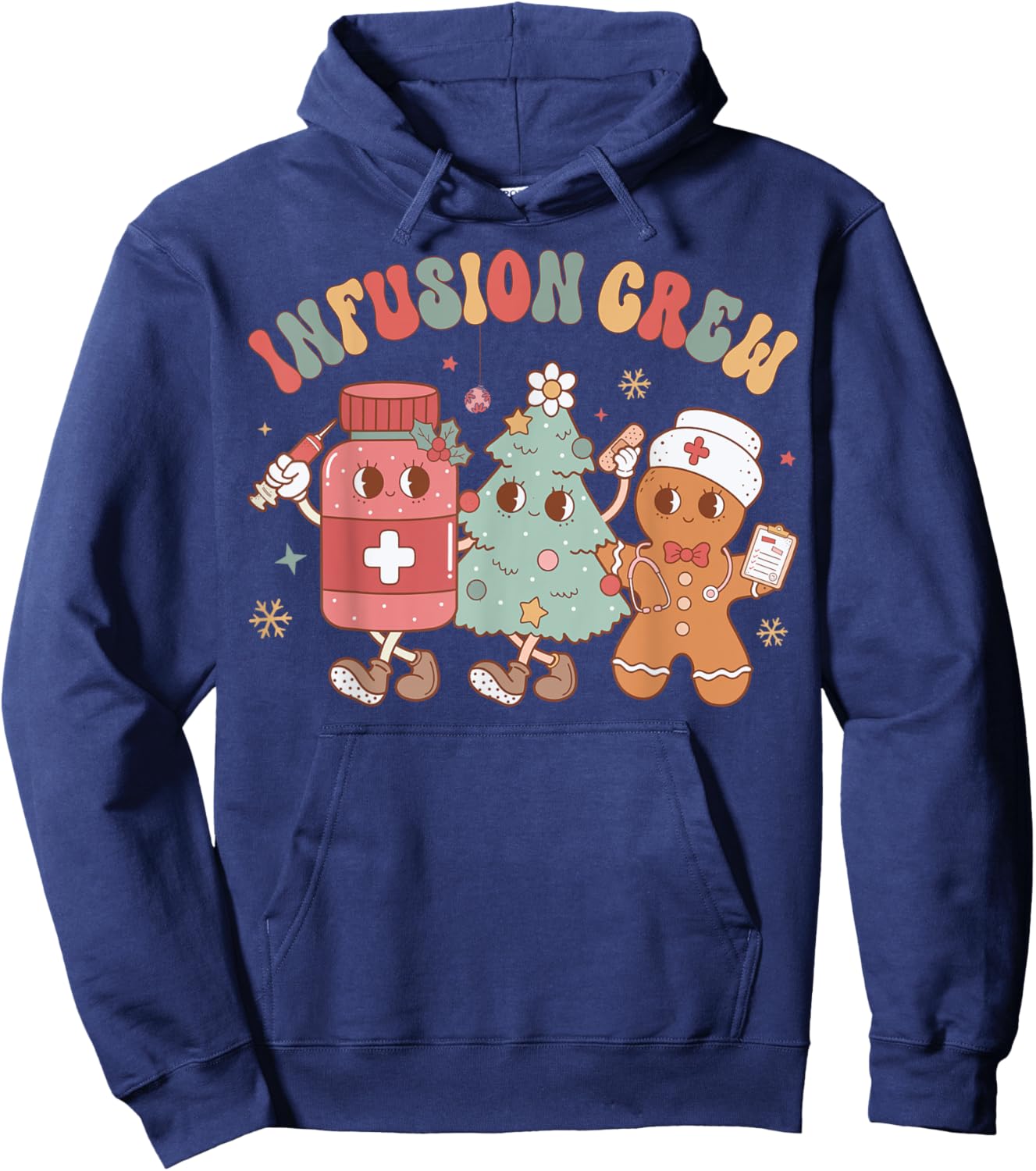 Infusion Nurse Crew Tree Gingerbread Christmas Nurse Retro Hoodie - Hoodie | Navy