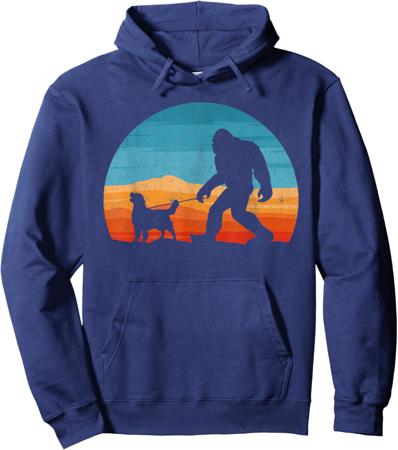 Bigfoot Walking Golden Retriever Dog Retro Sasquatch Women Kids Hoodie - Hoodie | Navy