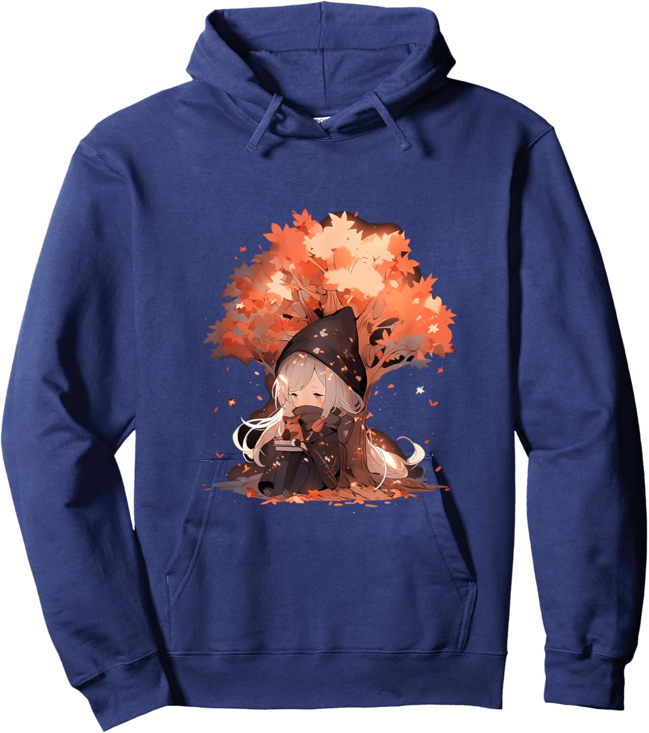 Chibi Girls Autumn Leaves Anime Kawaii Thanksgiving Hoodie - Hoodie | Navy