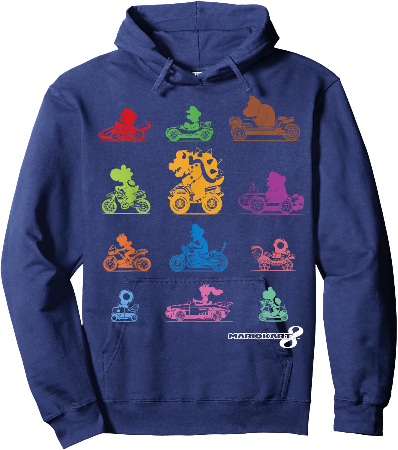 Mario Kart Colorful Character Profile Silhouettes Small Hoodie - Hoodie | Navy