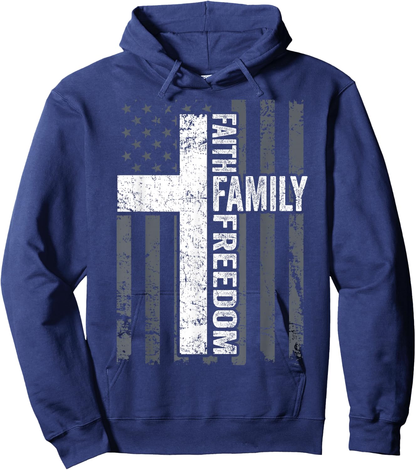 Faith Family & Freedom - Patriotic Christian USA Cross Flag Hoodie - Hoodie | Navy