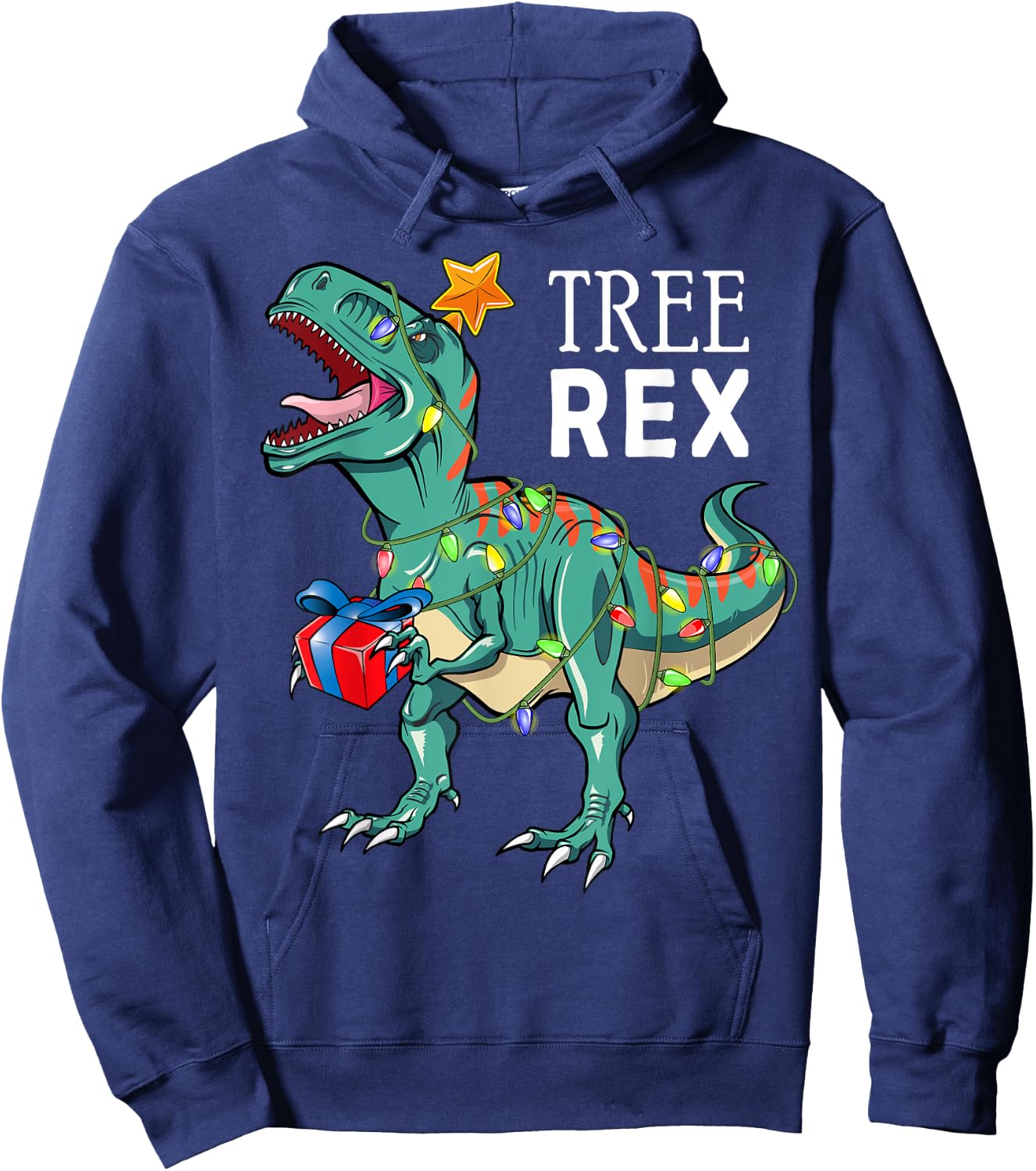 Dinosaur Tree Rex Christmas Shirt Boys Kids Men Pajamas Gift Hoodie - Hoodie | Navy