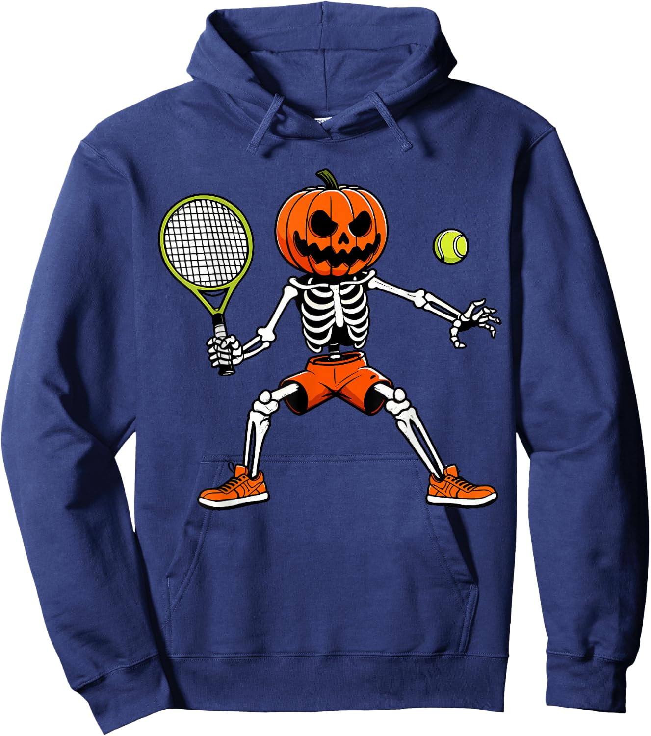 Halloween Tennis Pumpkin Head Skeleton Tennis Halloween Hoodie - Hoodie | Navy
