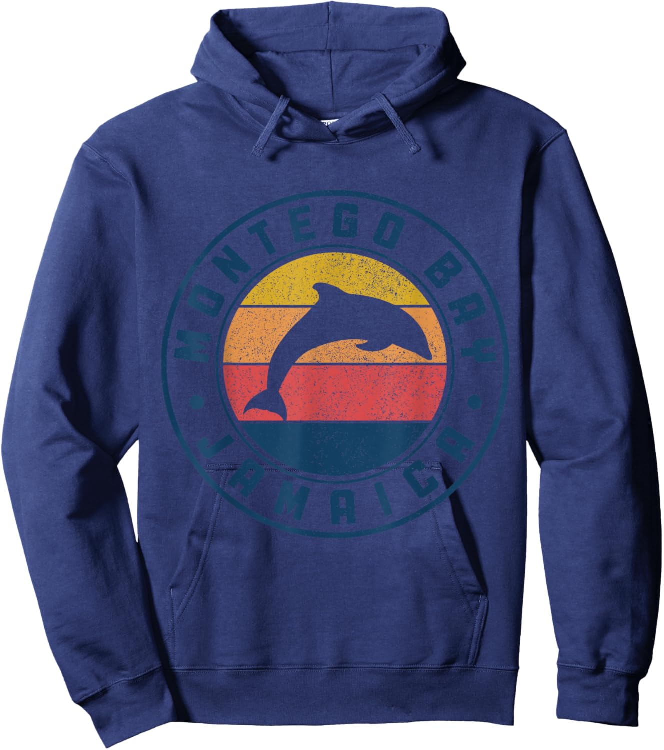 Montego Bay Jamaica Dolphin Surfer Souvenir Vintage Hoodie - Hoodie | Navy
