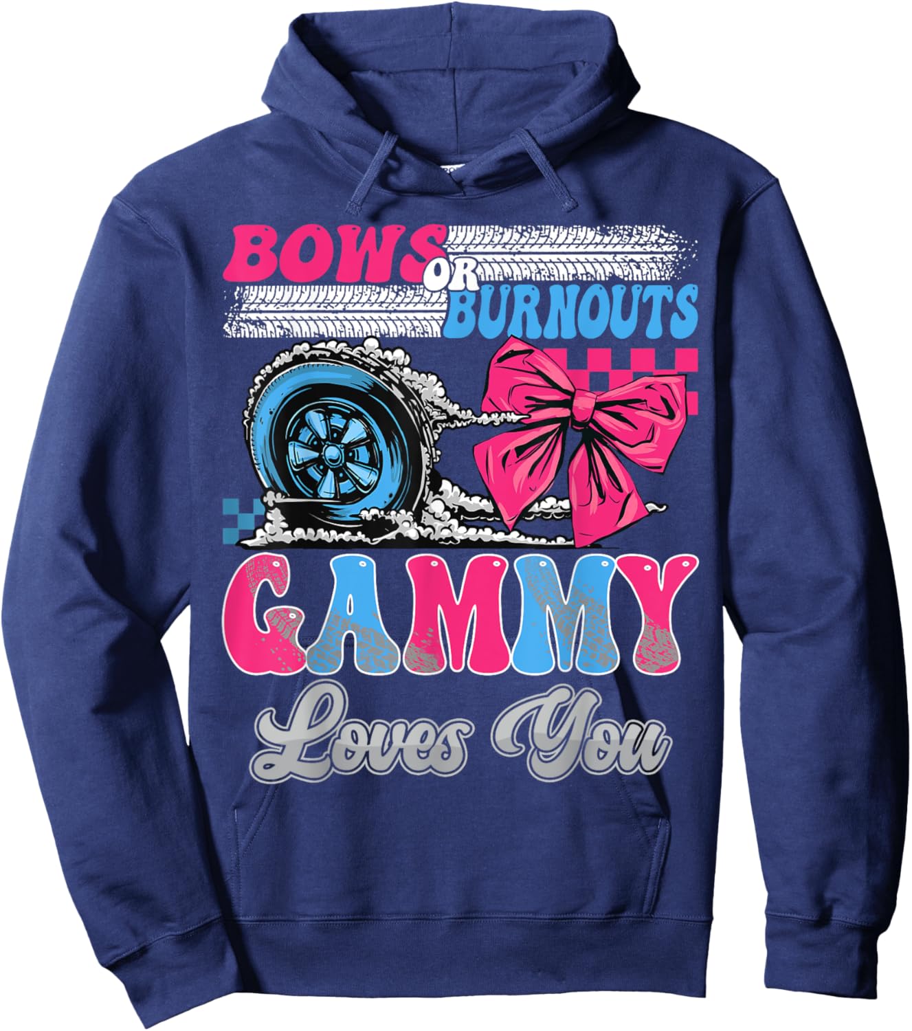 Burnouts or Bows Gammy Loves You Gender Reveal Party Hoodie - Hoodie | Navy