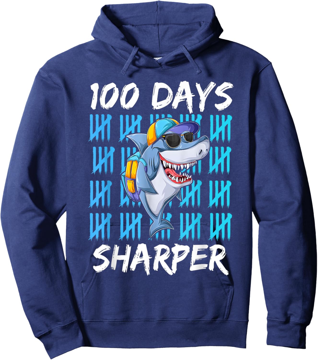 100 Days Sharper Shirt Funny 100 Days Of School Shark Lovers Hoodie - Hoodie | Navy