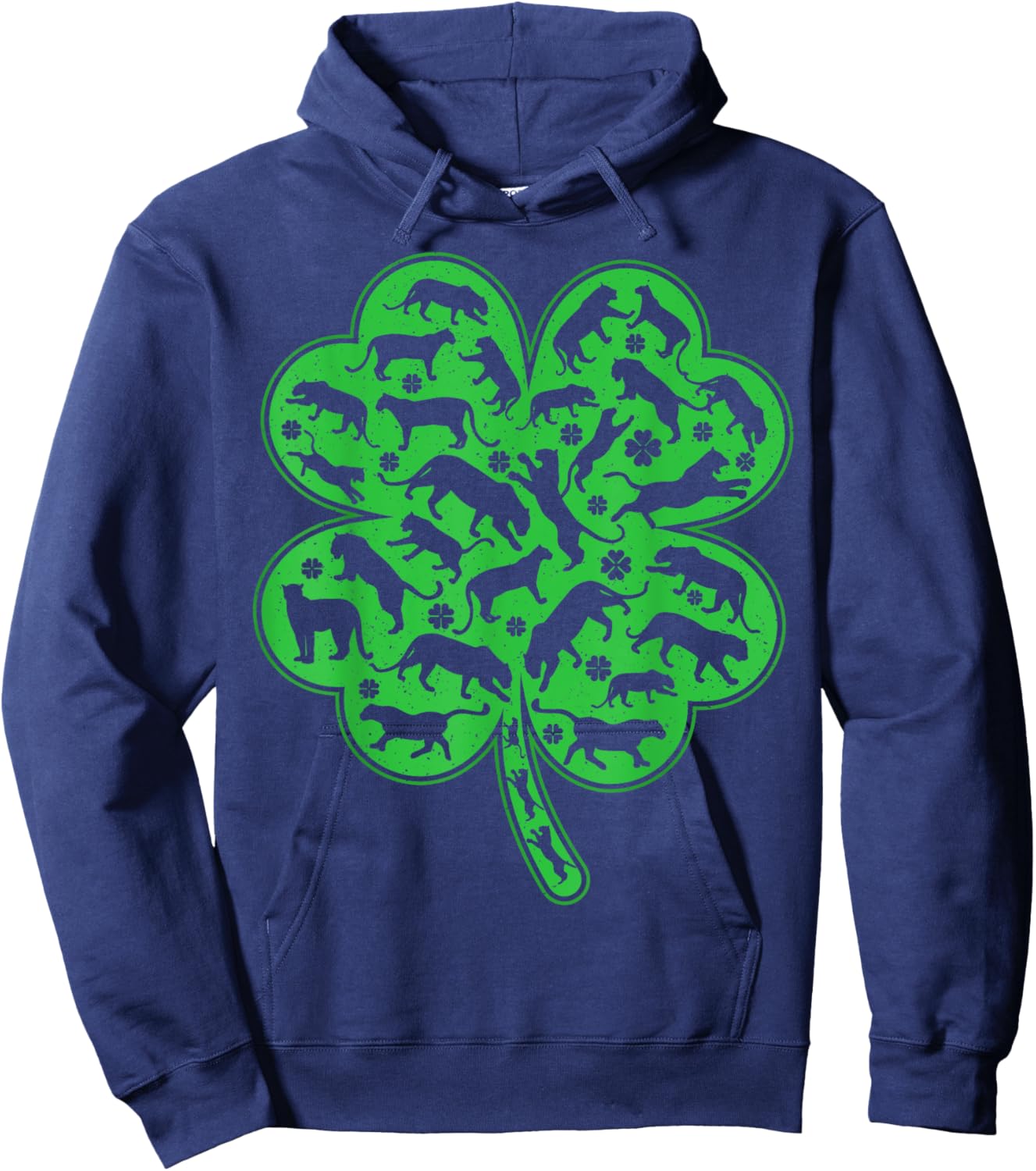 Luckiest Irish Shamrock Leaf Panther St. Patrick's Day Hoodie - Hoodie | Navy