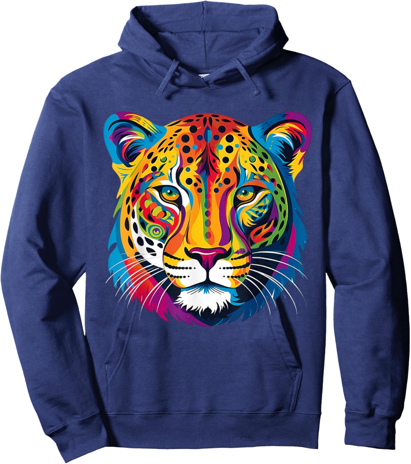 Colorful Cheetah Face Animal Print Big Cat Wildlife Graphic Hoodie - Hoodie | Navy
