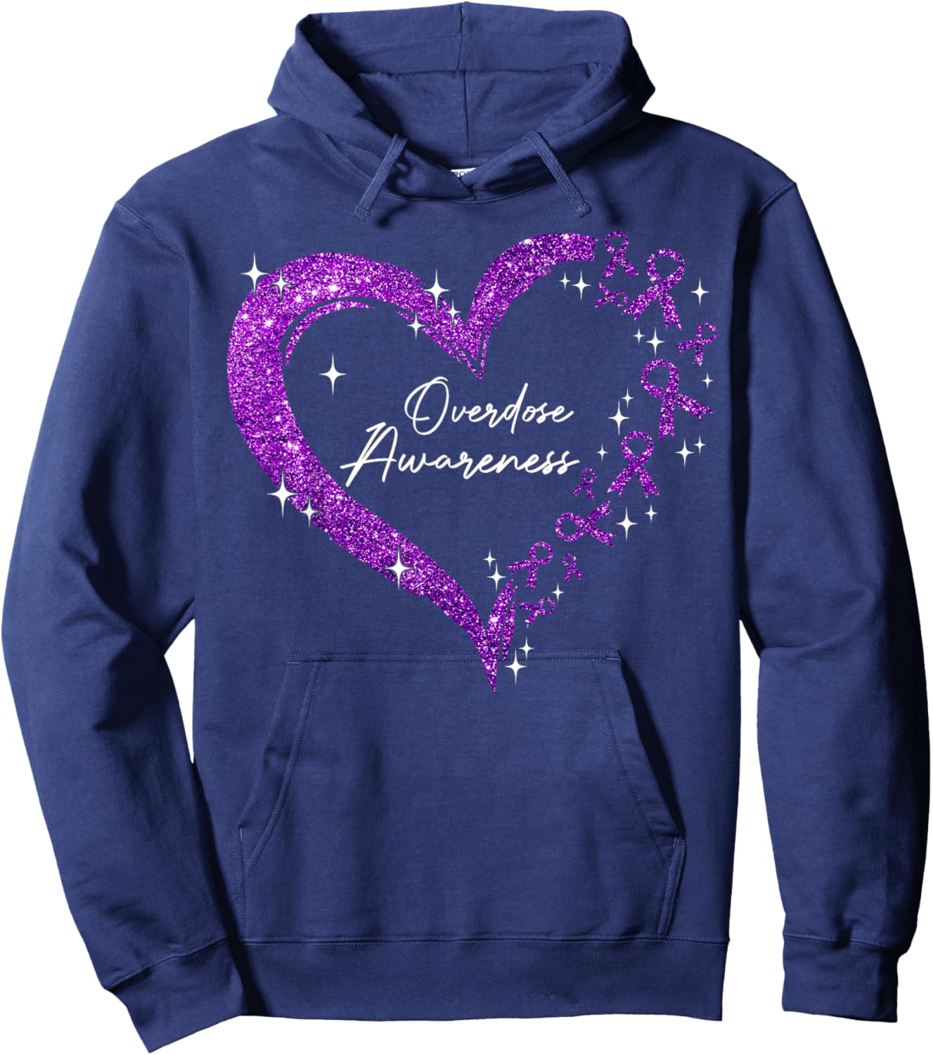 Overdose Awareness Purple Ribbon Drug Addiction Heart Hoodie - Hoodie | Navy