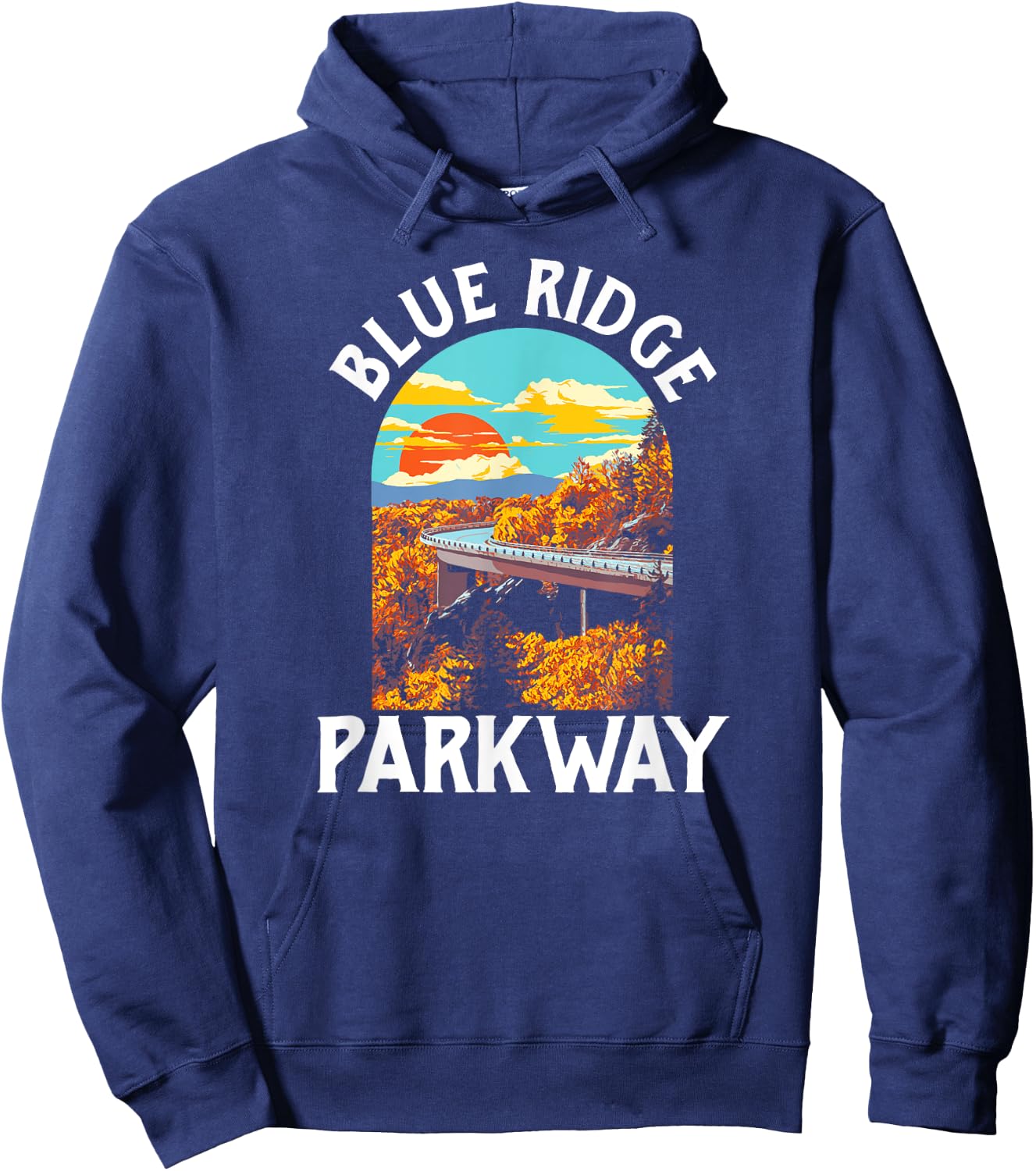 Blue Ridge Parkway Vintage Poster Style Retro 80s Graphic Hoodie - Hoodie | Navy