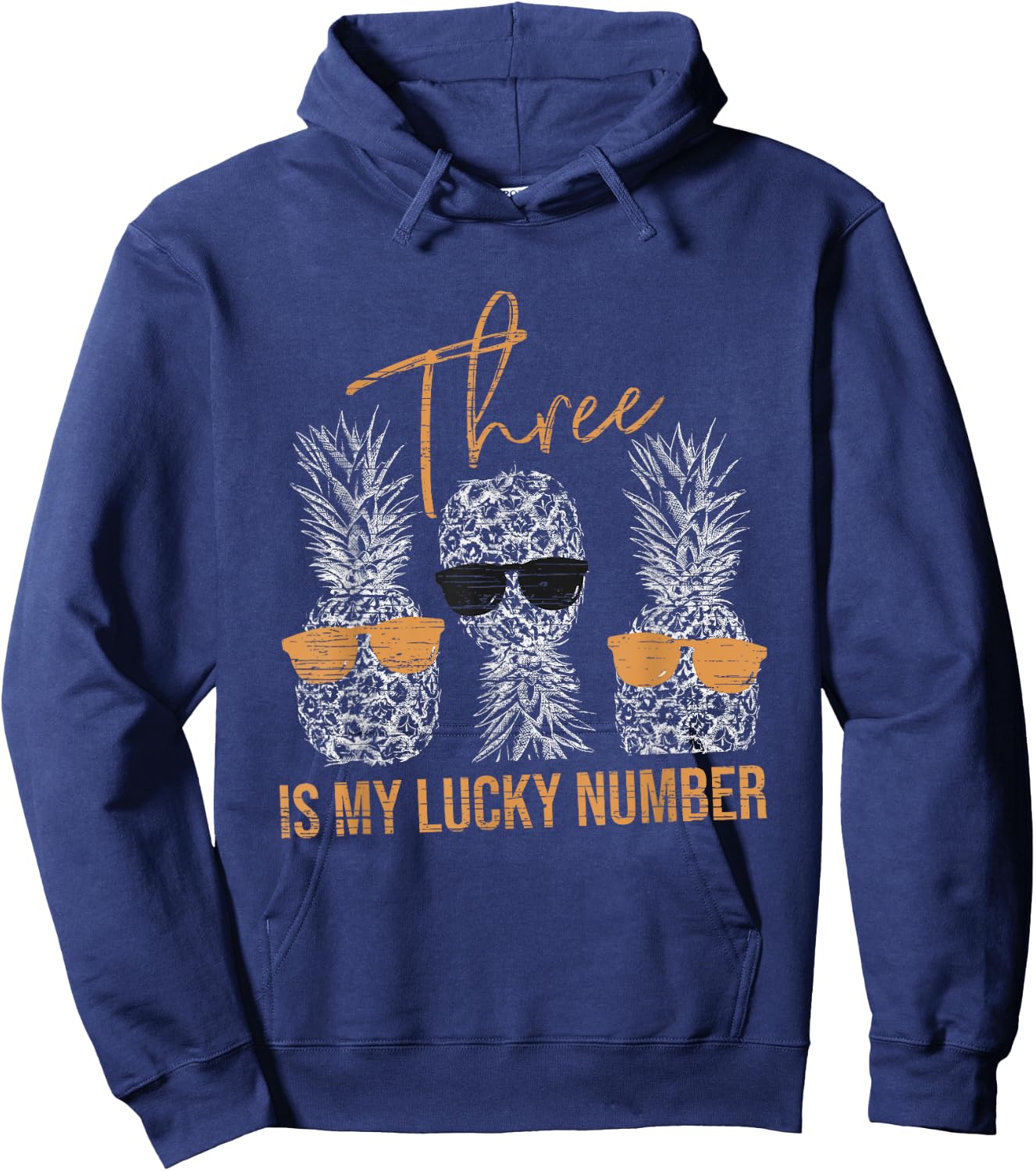 Three Is My Lucky Number - Upside Down Pineapple Hoodie - Hoodie | Navy