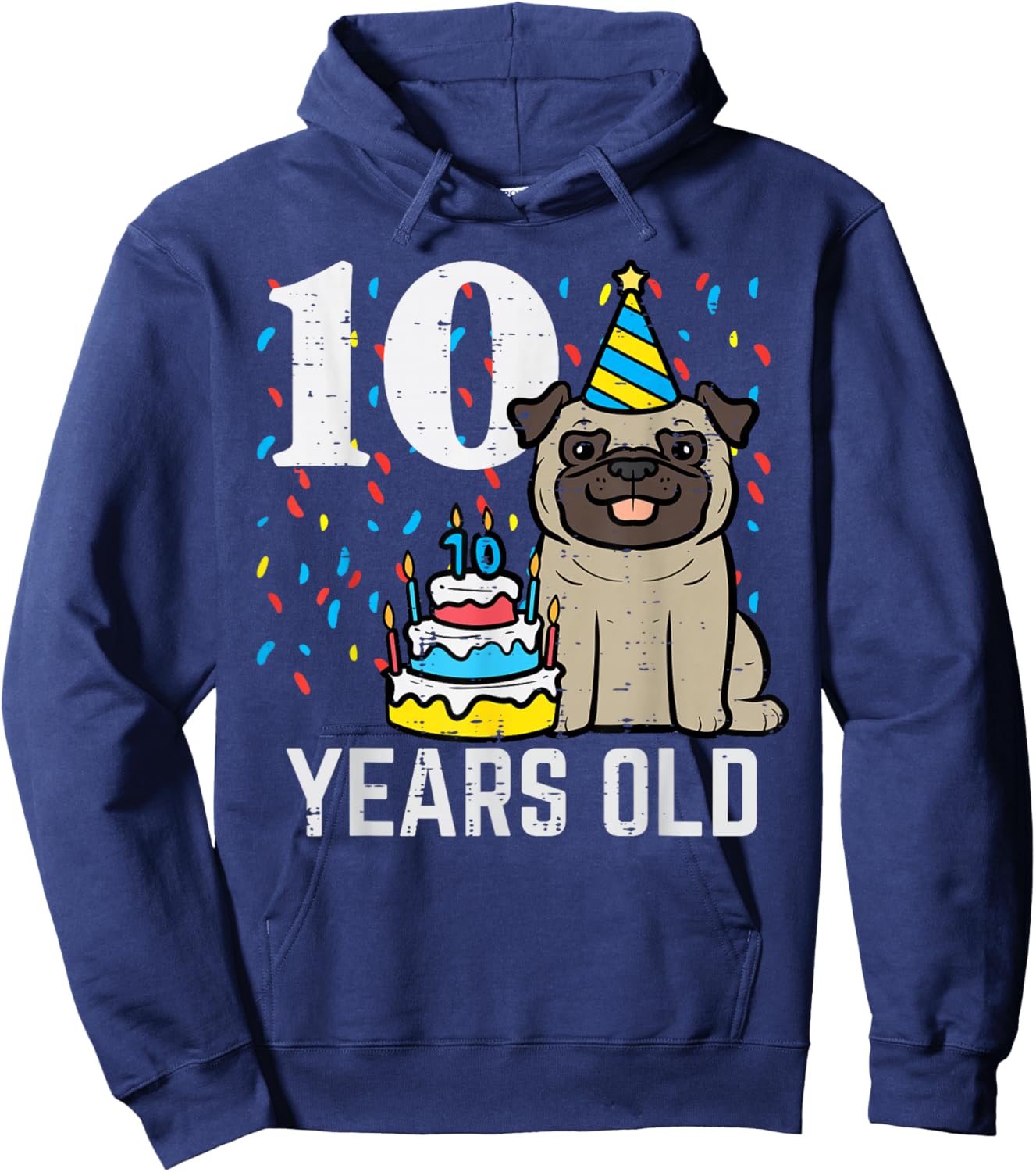 10 Years OId Dog Pug 10th Birthday Bday Party Boys Girls Kid Hoodie - Hoodie | Navy