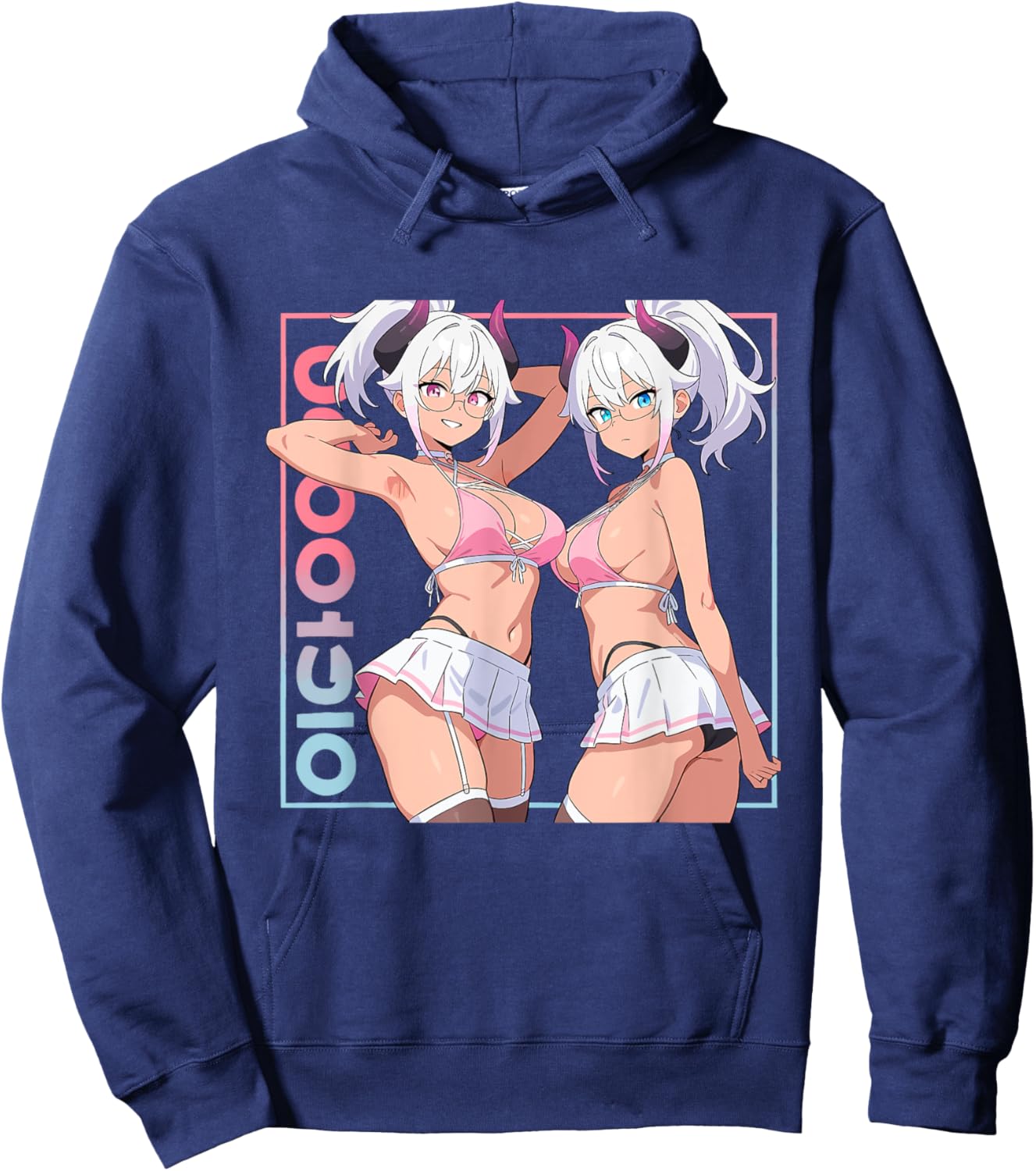 Waifu Sexy Anime Girl Horns Mini jupe Japonaise Rétro Art Hoodie - Hoodie | Navy