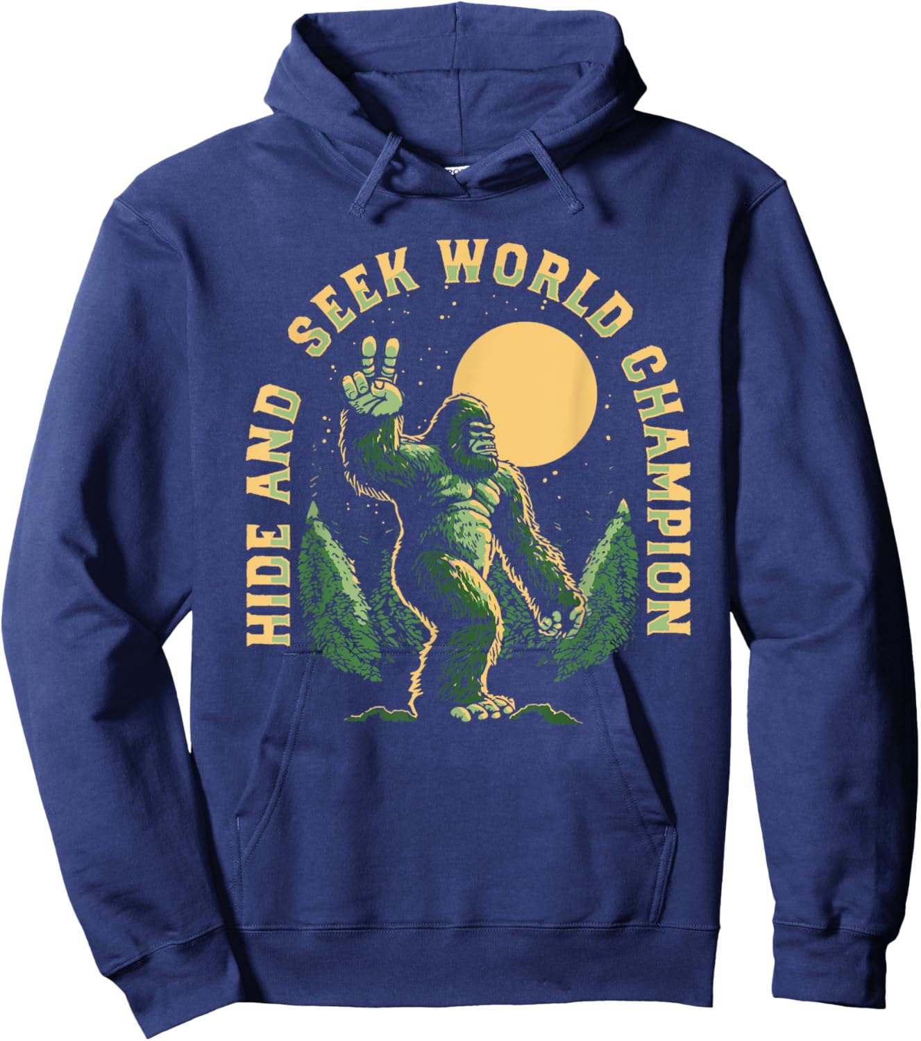 Vintage Hide And Seek World Champion Funny Retro Bigfoot Hoodie - Hoodie | Navy