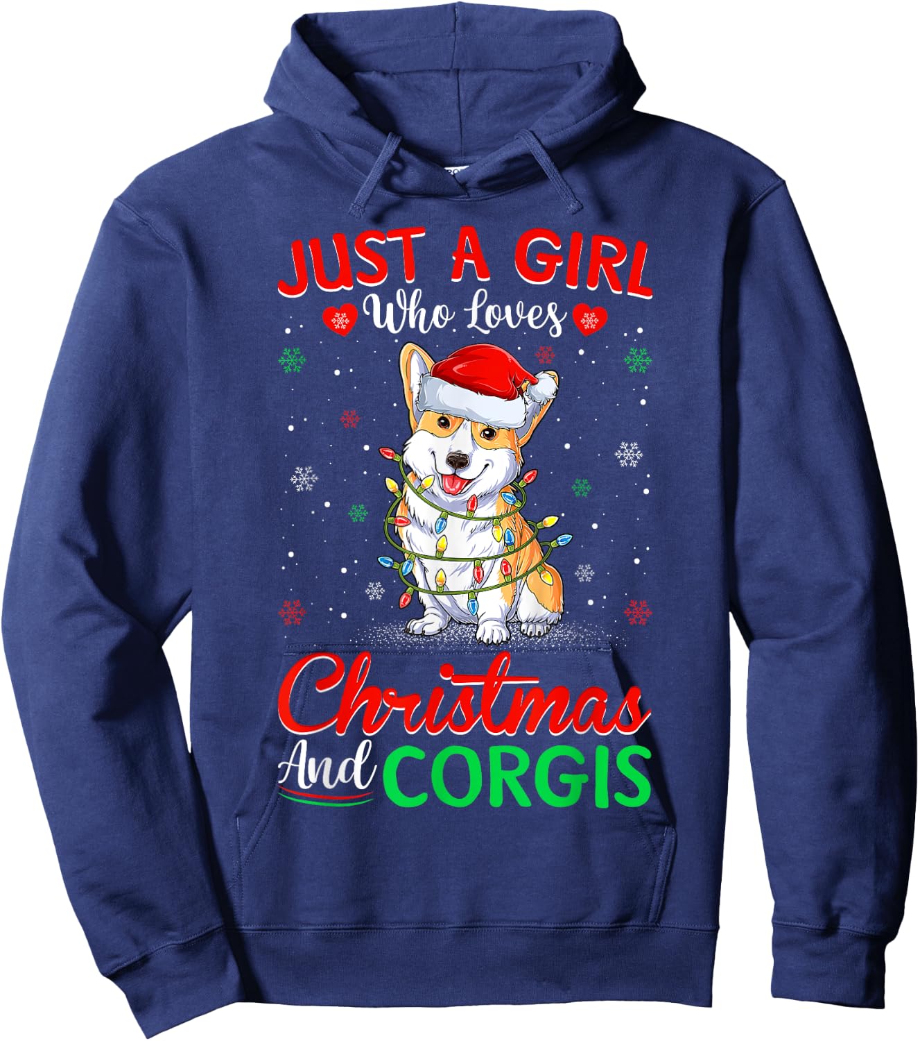 Just A Girl Who Loves Christmas And Corgis Lighting Xmas Hoodie - Hoodie | Navy