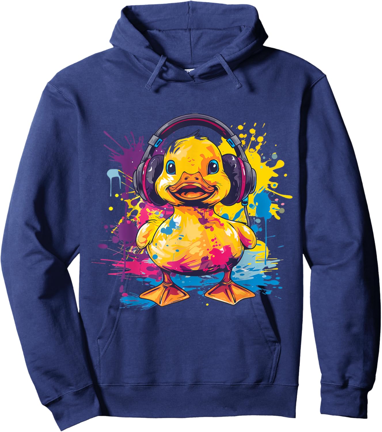 Rubber Duck Music Headphones Rubber Duckling Watercolor Hoodie - Hoodie | Navy