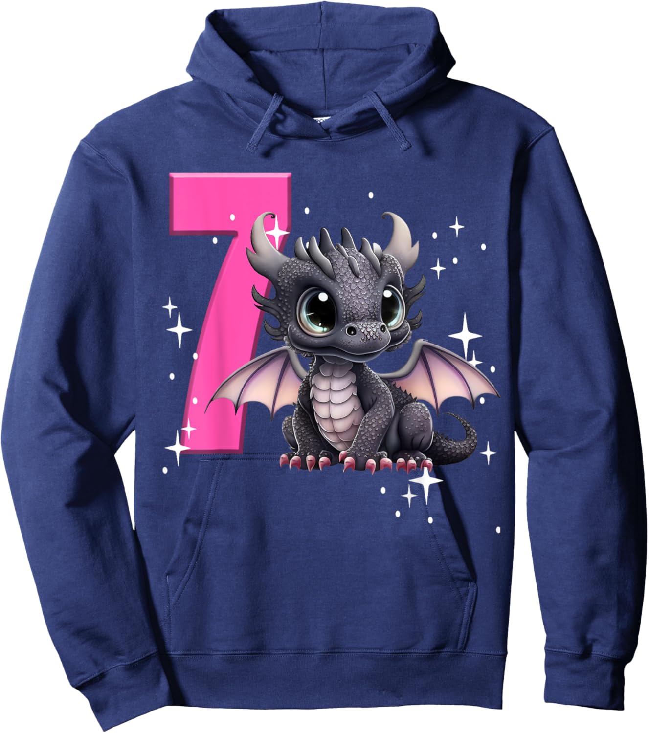 7th Birthday Shirt Dragon Party Birthday Girl Pink 7 Seven Hoodie - Hoodie | Navy