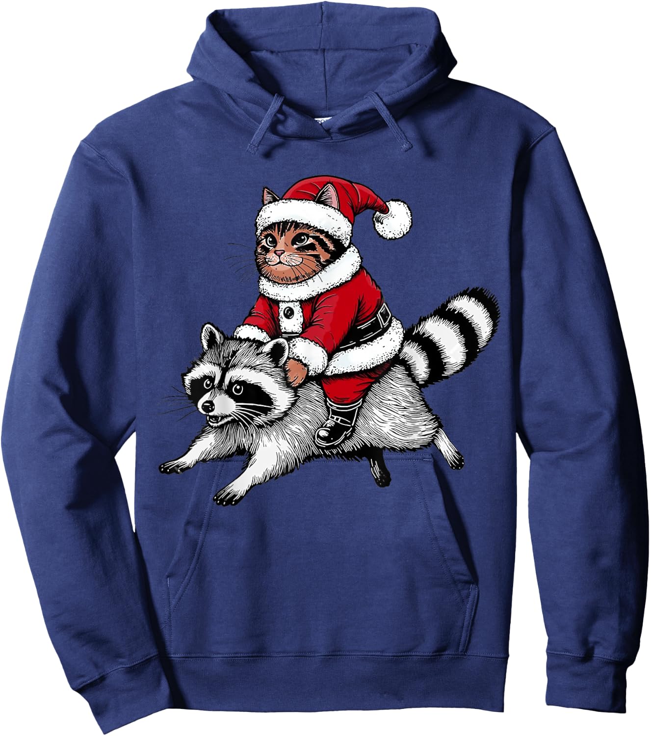 Santa Cat Riding A Raccoon Christmas Men Women Kids Hoodie - Hoodie | Navy