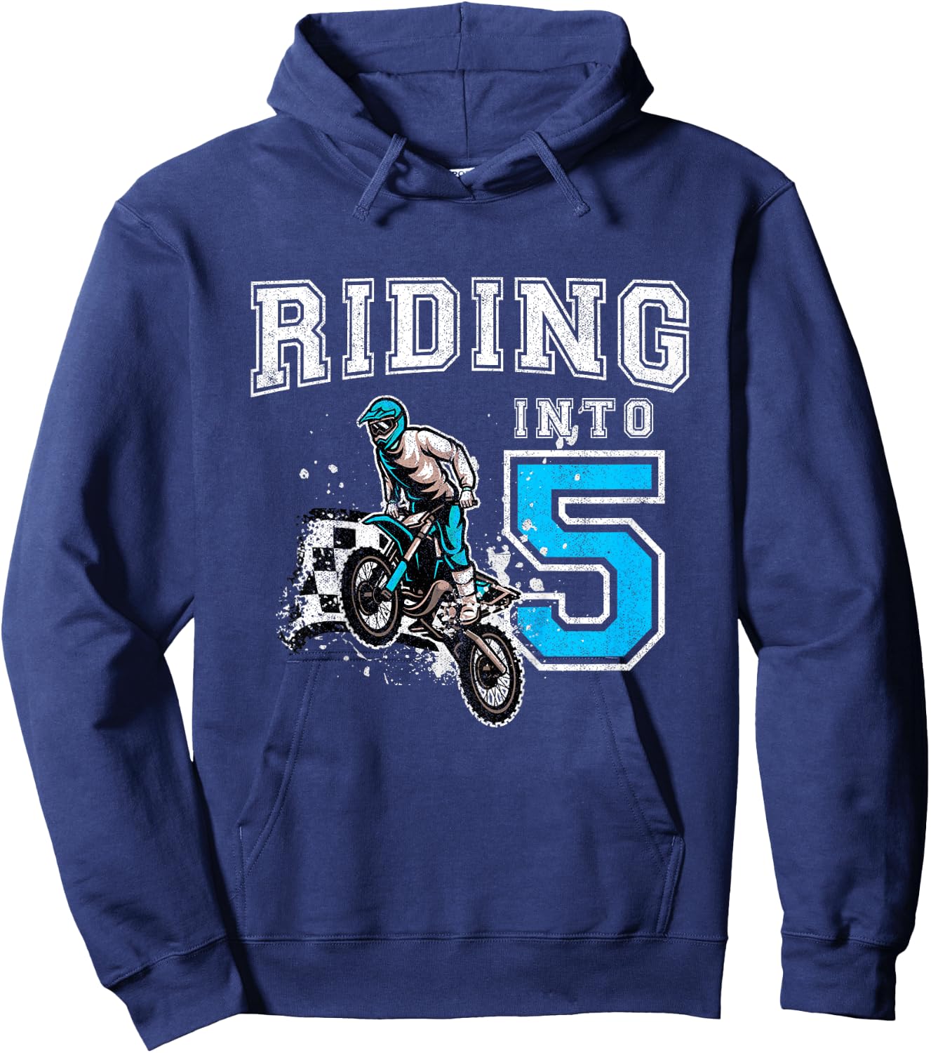 Kids Riding Into 5 Years Old 5th Birthday Boy Dirt Bike Party Hoodie - Hoodie | Navy