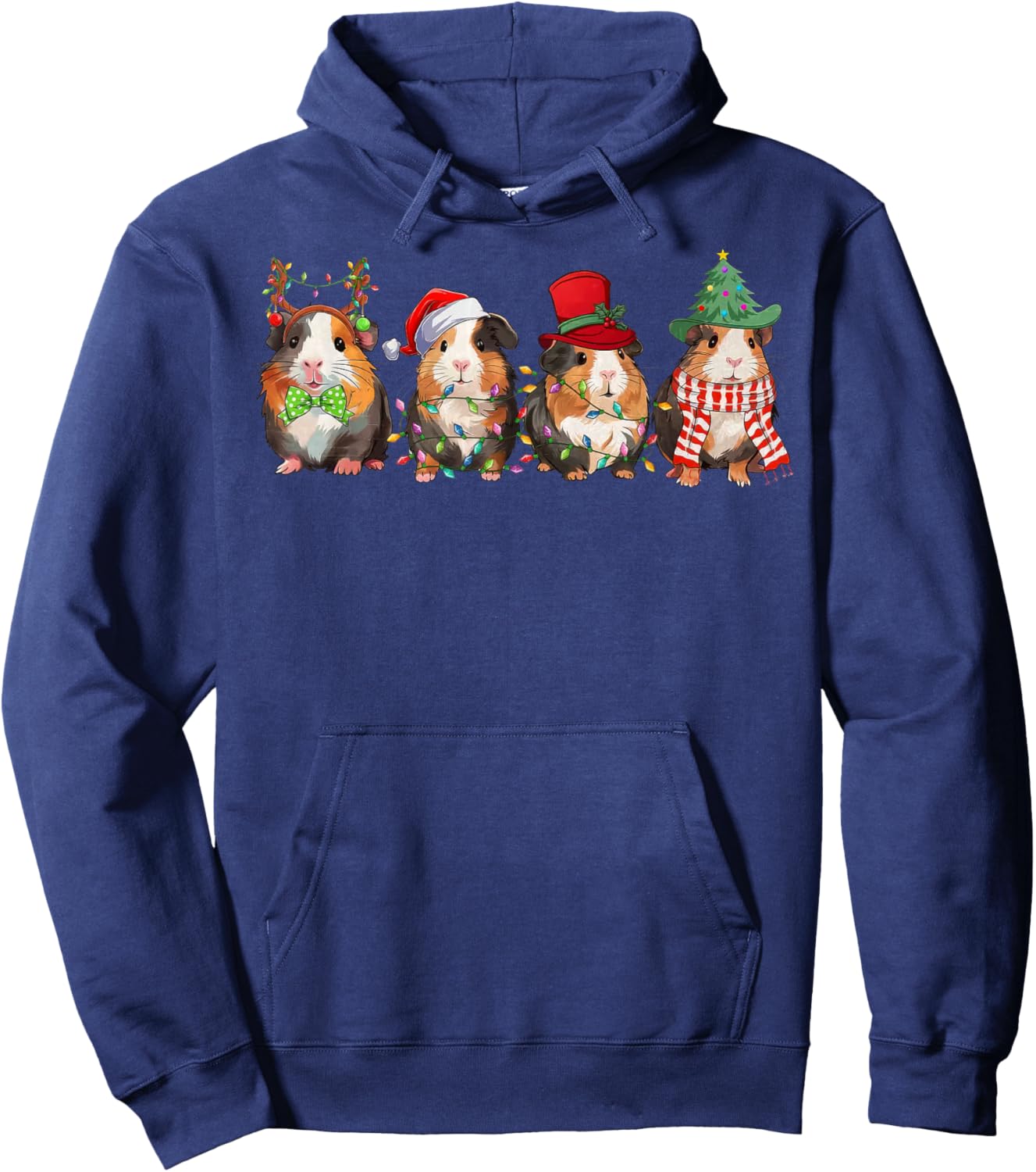 Merry Pigmas Cute Santa Guinea Pig Squad Christmas Lights Hoodie - Hoodie | Navy