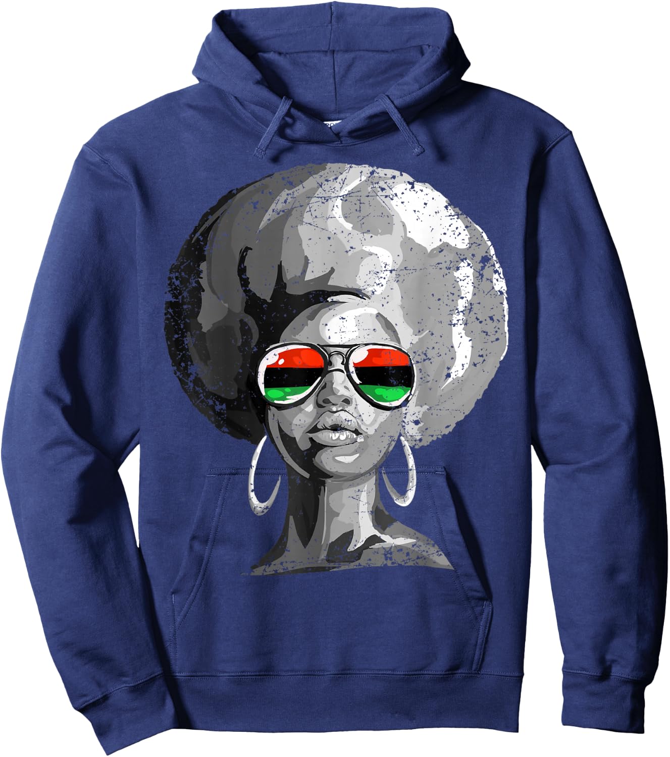 Black Queen Afro Woman Face Hoodie - Hoodie | Navy