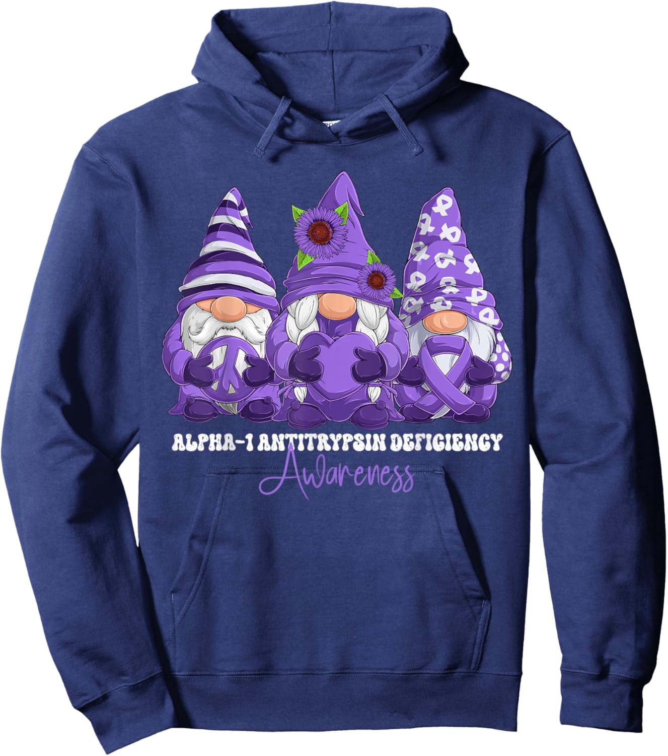 Alpha-1 Antitrypsin Deficiency Awareness Month Purple Ribbon Hoodie - Hoodie | Navy