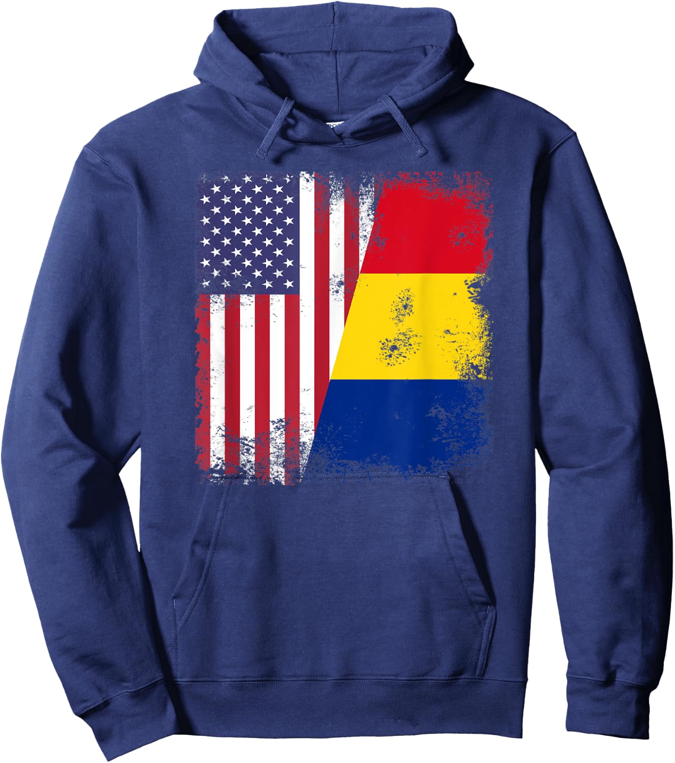 Half Romanian Flag | Vintage Romania USA Gift Hoodie - Hoodie | Navy