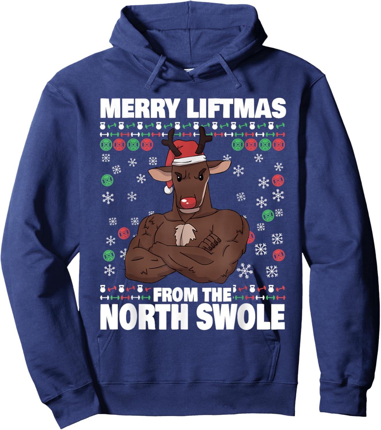 Ugly Christmas Brodolf Merry Liftmas From North Swole Gym Hoodie - Hoodie | Navy