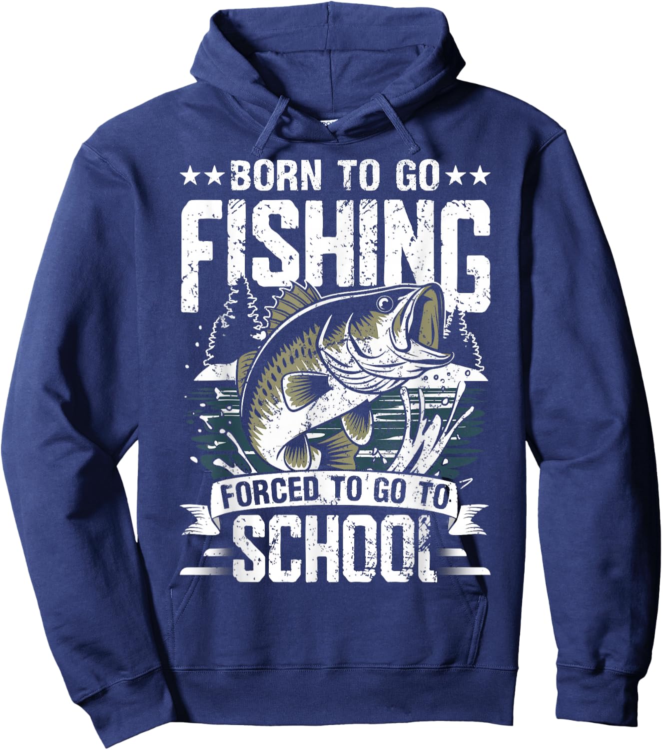 Teen Boys Fishing Shirt Forced to Go to School Bass Fish Hoodie - Hoodie | Navy