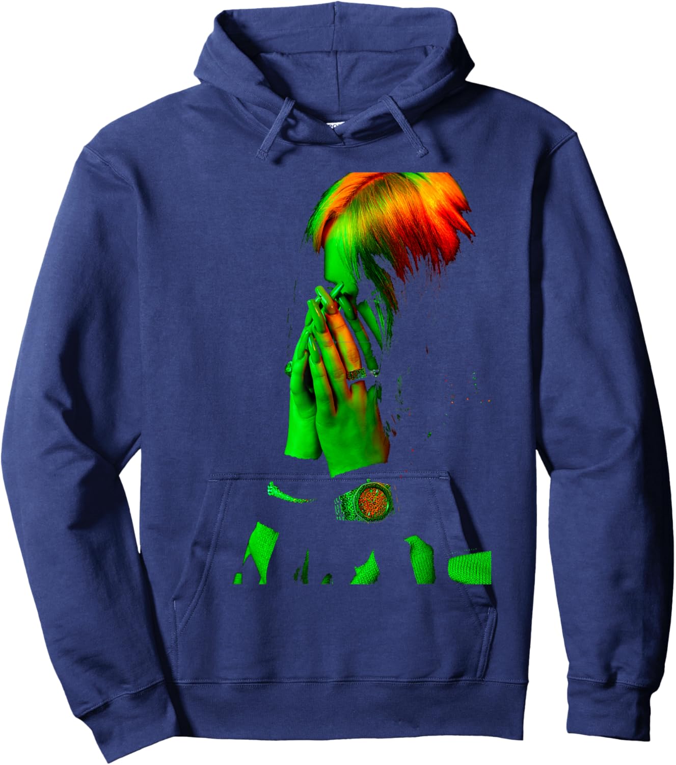 Official Billie Eilish Hand Face Photo Black Hoodie - Hoodie | Navy