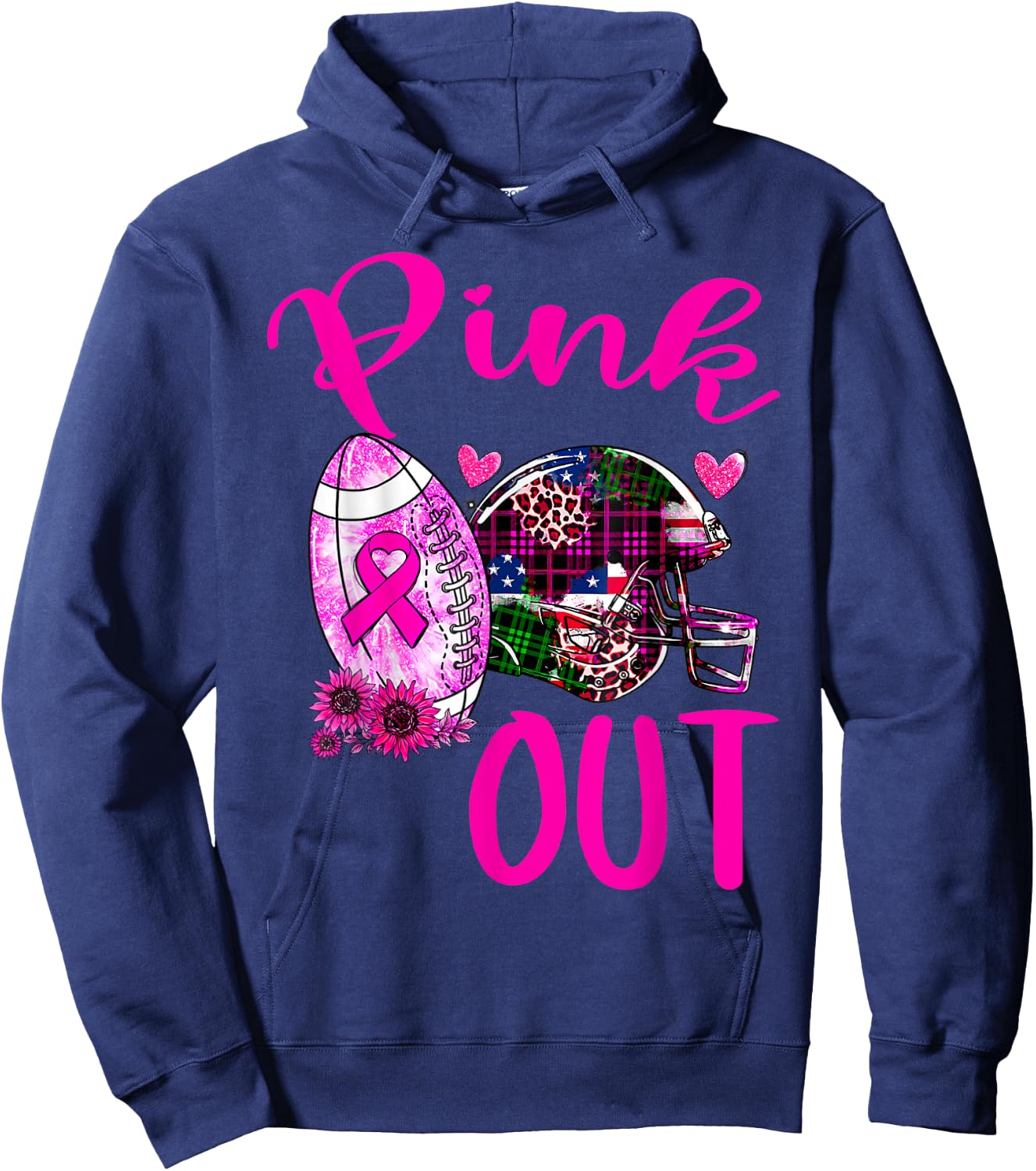 Pink Out Breast Cancer Awareness Bleached Football Mom Girls Hoodie - Hoodie | Navy