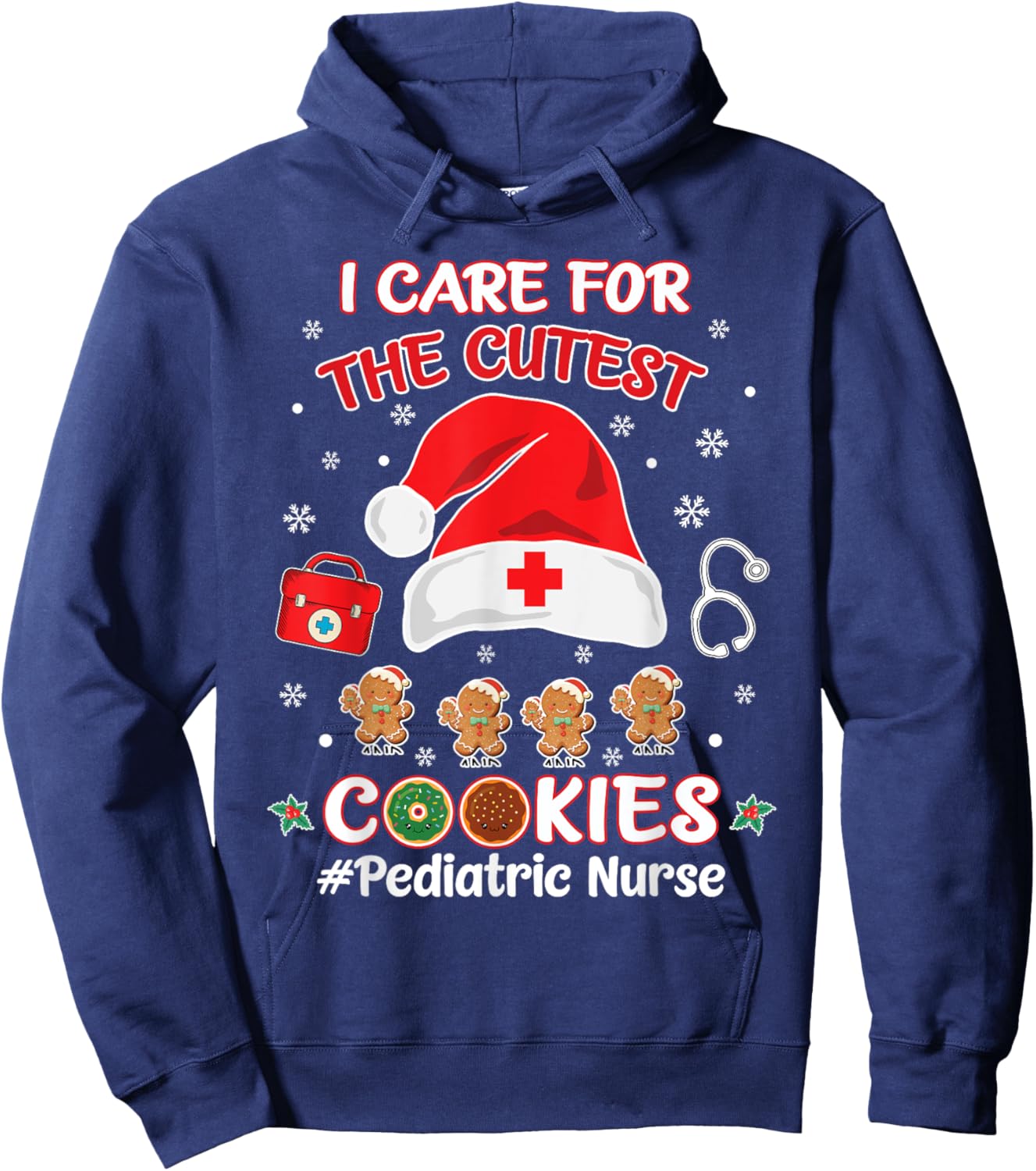 Christmas Pediatric Nurse I Care For The Cutest Cookies Hoodie - Hoodie | Navy