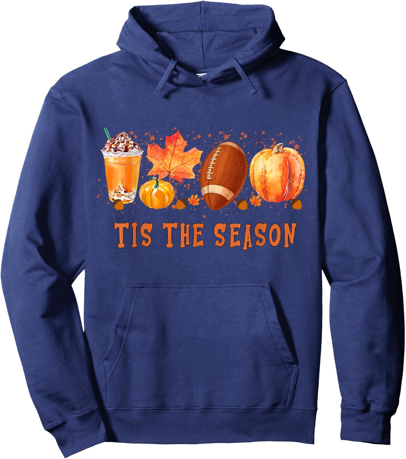 Tis' The Season Leopard Pumpkin Football Halloween Fall Hoodie - Hoodie | Navy