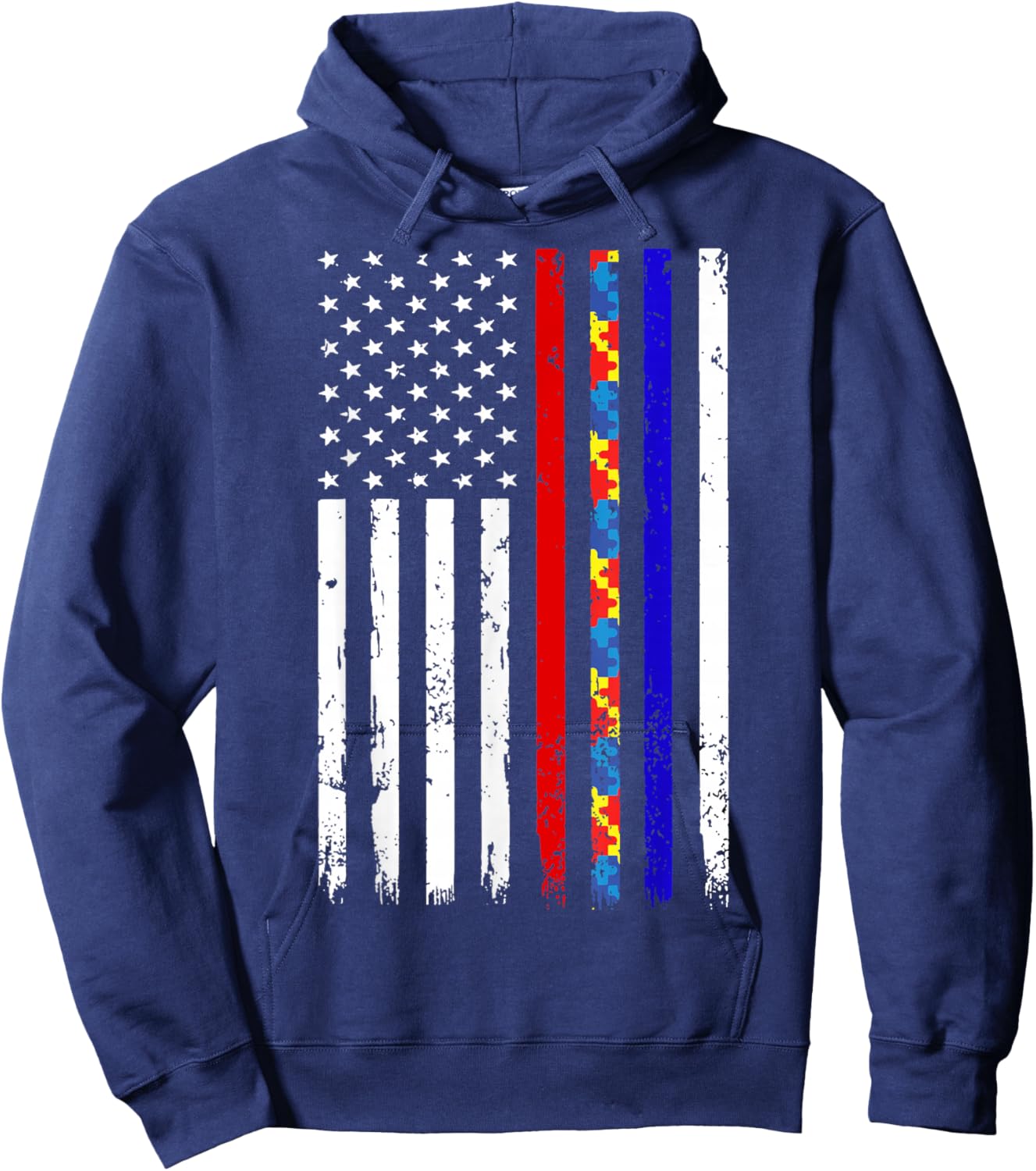 Thin Red Blue Line Police Firefighter Autism Awareness Gifts Hoodie - Hoodie | Navy