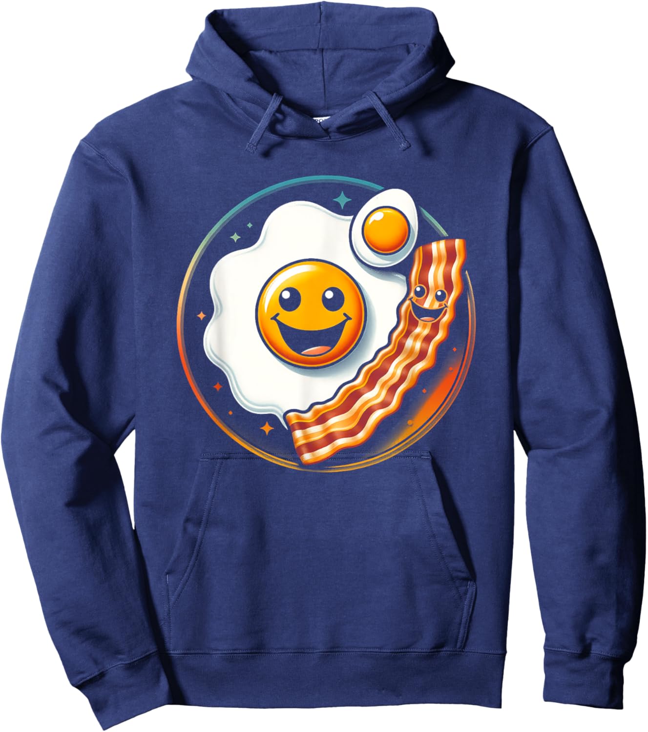 Egg and Bacon Smile Face Funny Breakfast Food Lover Meme Hoodie - Hoodie | Navy