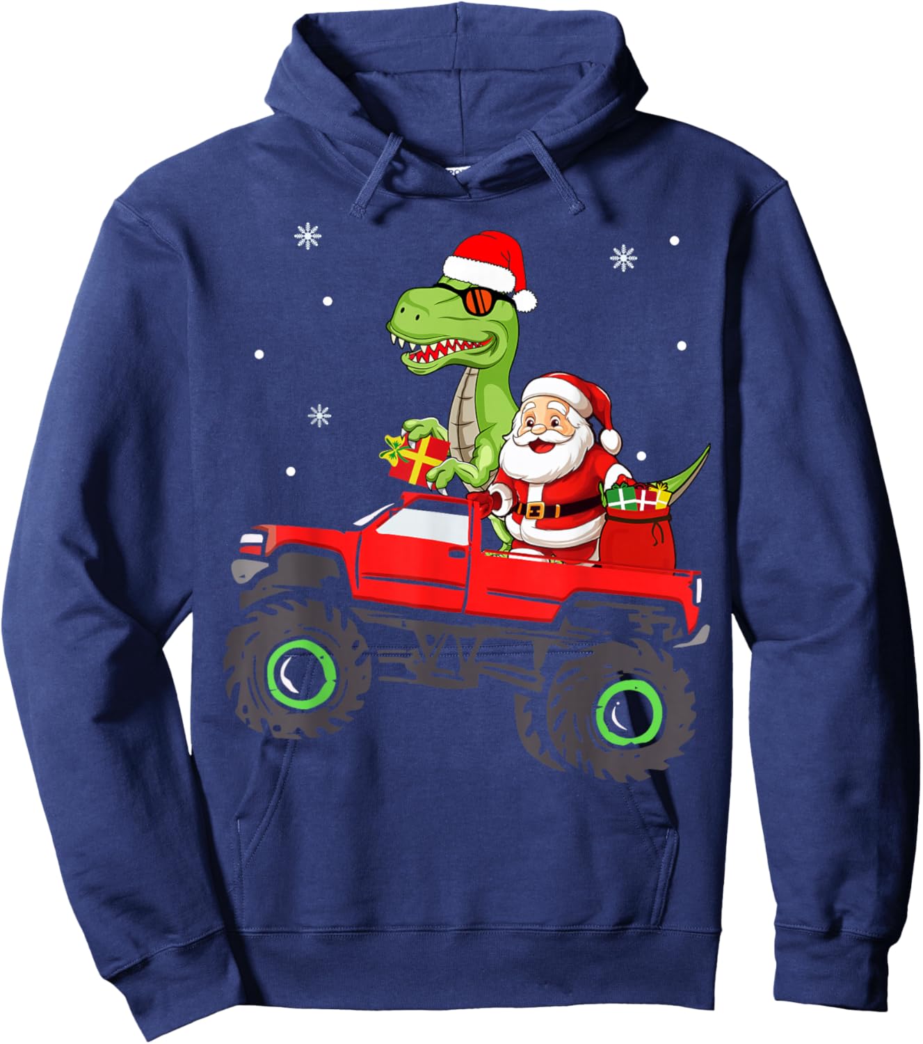 Christmas Family Matching santa truck dinosaur boys kids Hoodie - Hoodie | Navy