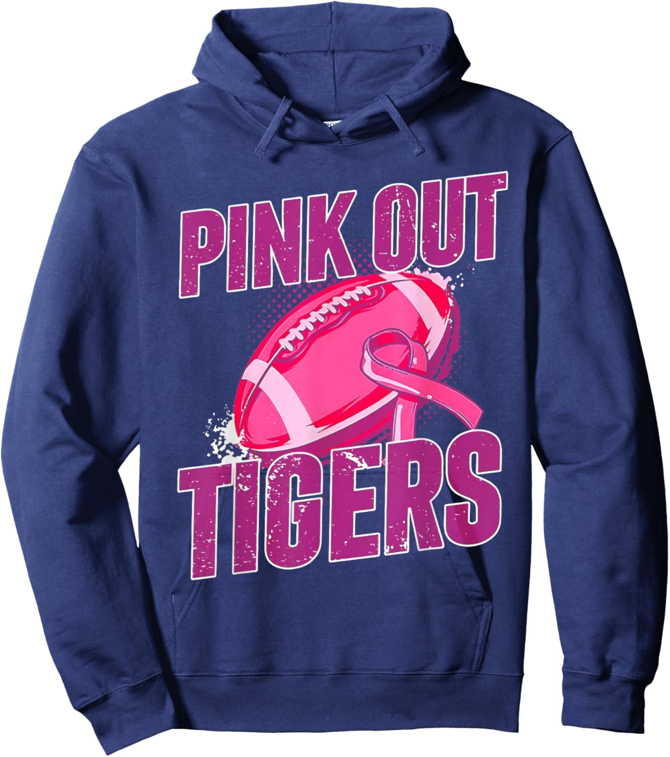 Tigers Pink Out Football Tackle Breast Cancer Hoodie - Hoodie | Navy