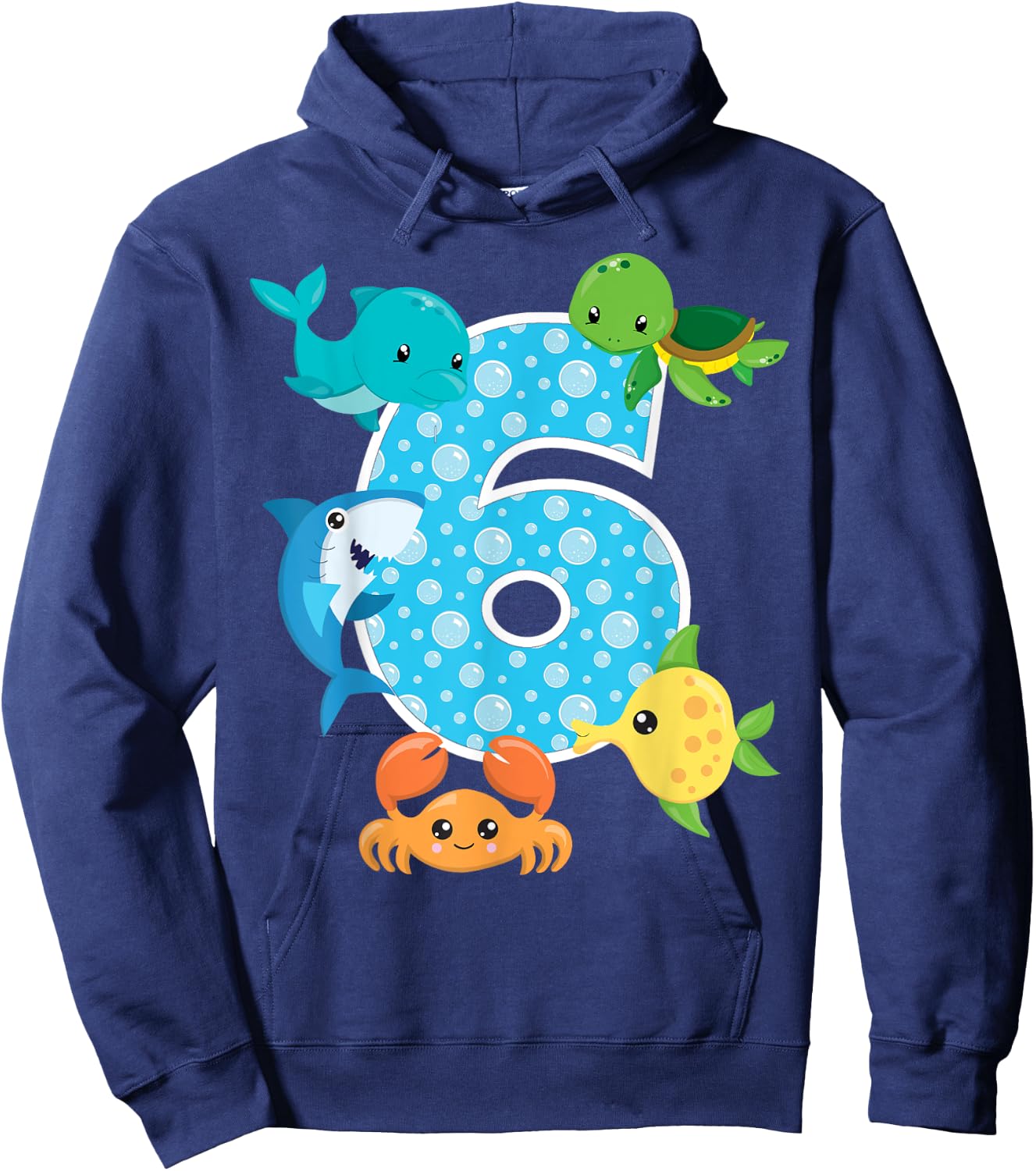 6th Birthday Party 6 Year Old Sea Fish Aquarium Birthday Boy Hoodie - Hoodie | Navy
