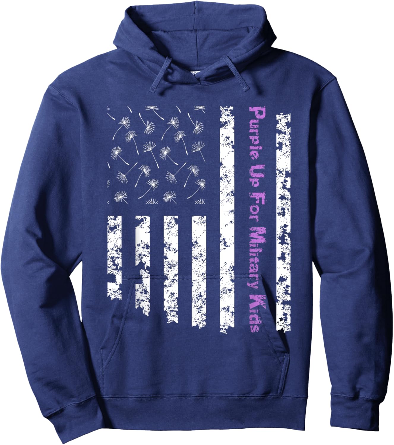 Purple Up For Military Kids Army Child Dandelion US Flag Hoodie - Hoodie | Navy