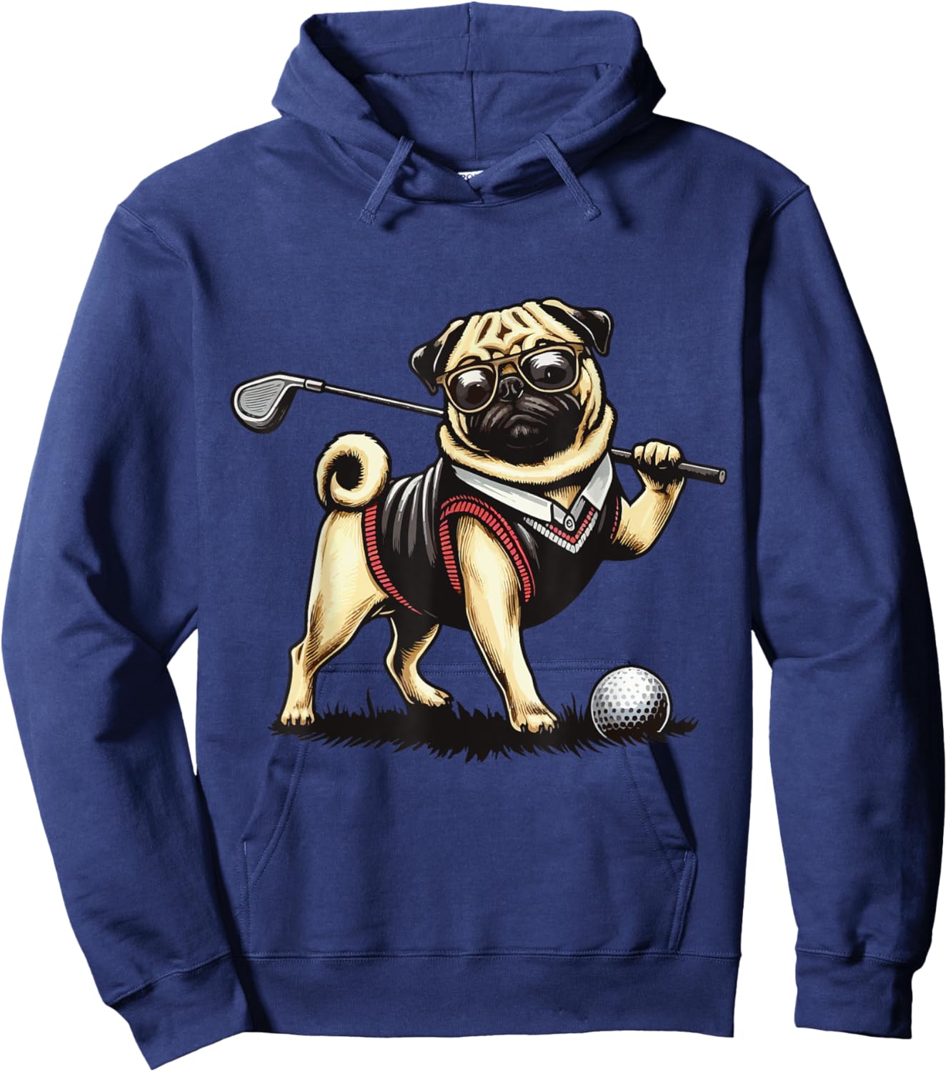 Dog Pug Playing Golf - Golfer Women Girls Kids Hoodie - Hoodie | Navy