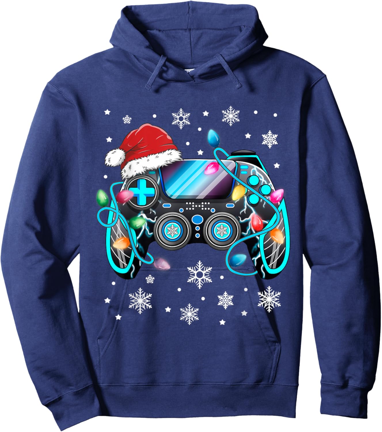 Video Game Controller Christmas Santa Hat Gamer Boys Hoodie - Hoodie | Navy