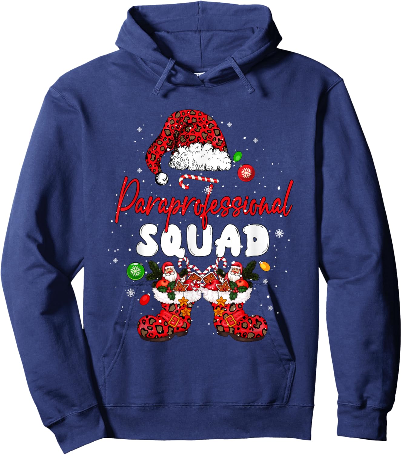 Paraprofessional Squad Leopard Santa Christmas Job Team Hoodie - Hoodie | Navy