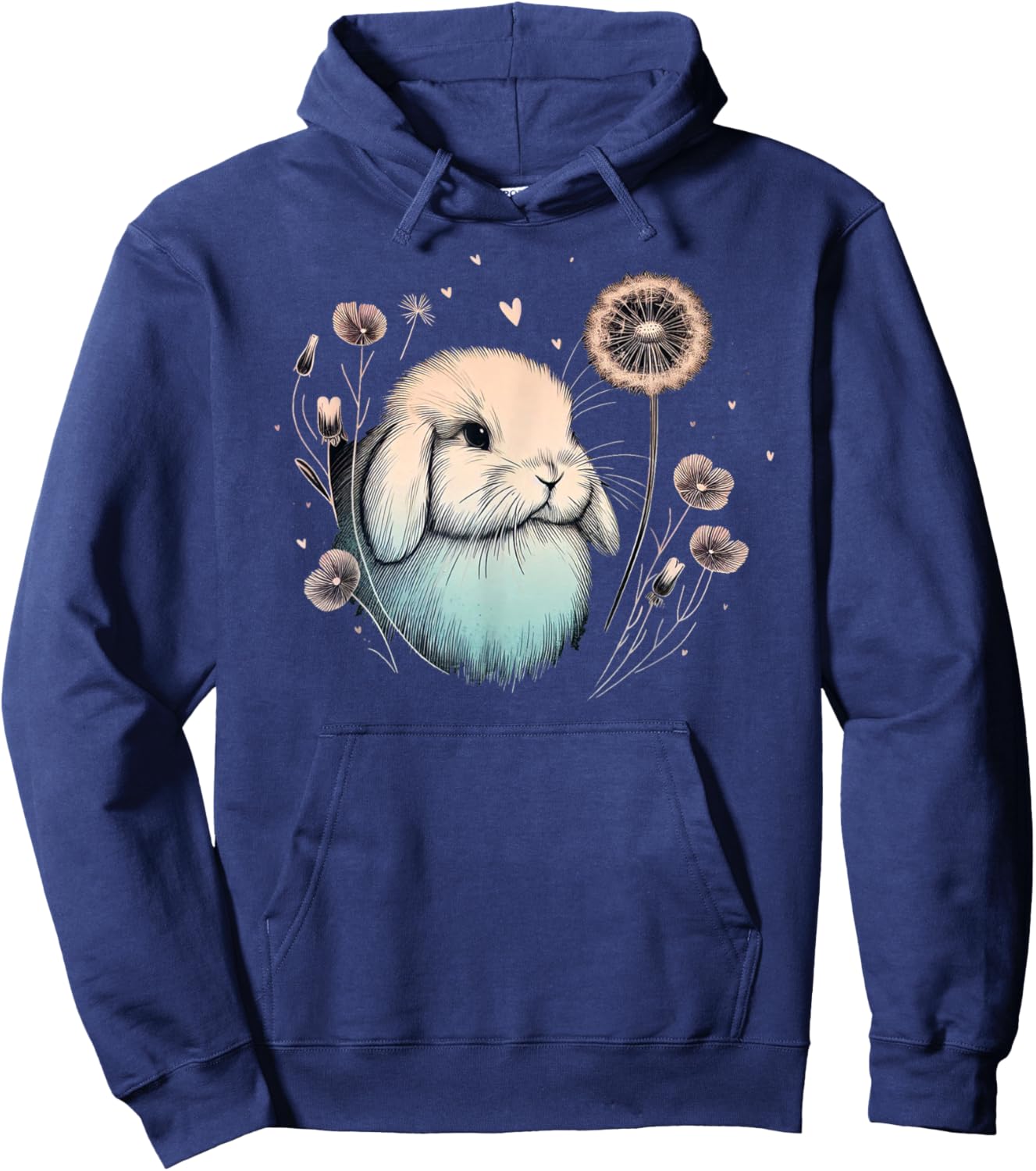 Love Holland Lop Rabbit Dandelion Floral Watercolor Bunny Hoodie - Hoodie | Navy