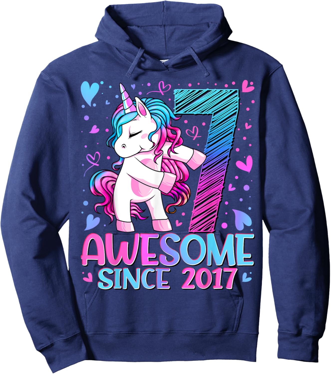 7 Years Old Flossing Unicorn Gifts 7th Birthday Girl Party Hoodie - Hoodie | Navy