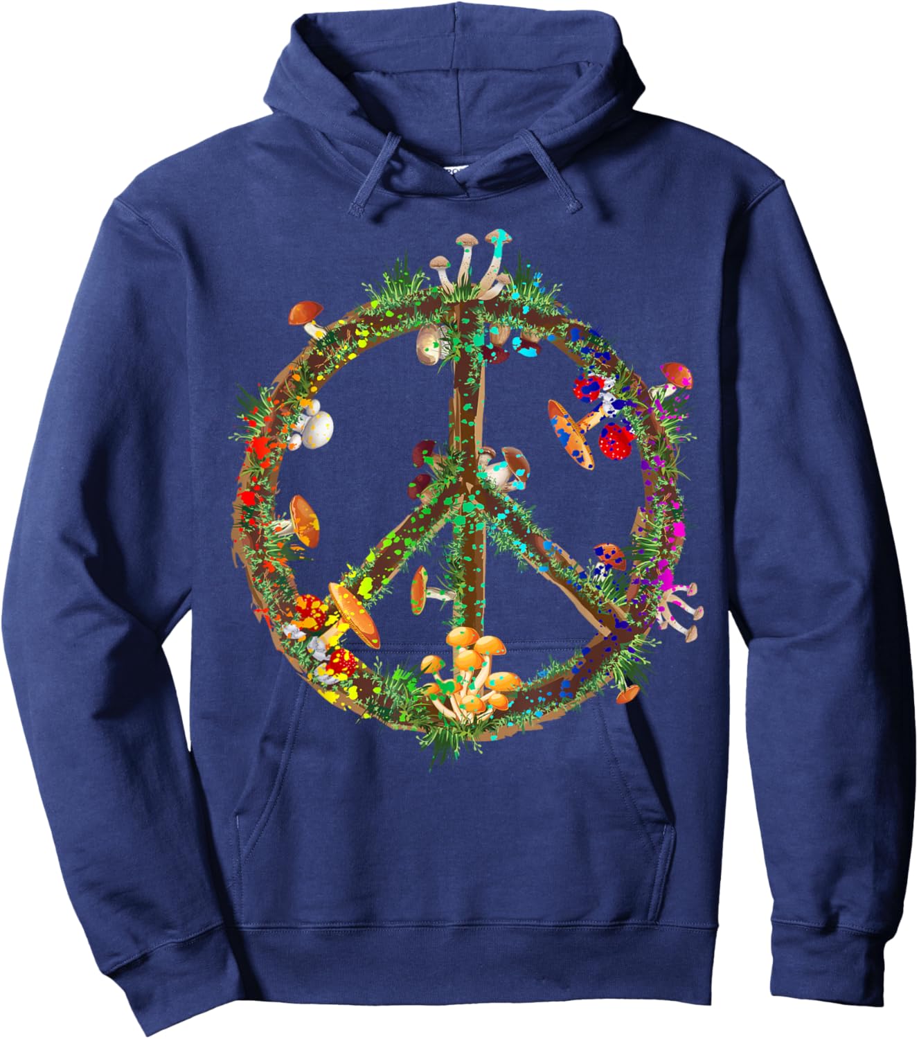 Magic Mushrooms Peace Sign Psychedelic Retro Shrooms Gift Hoodie - Hoodie | Navy