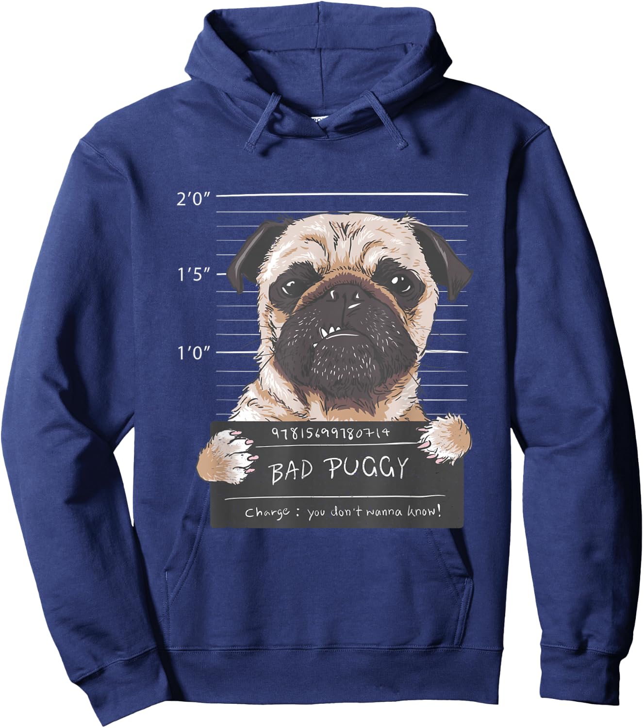 Cute Pug Mugshot Bad Puggy Puppy Humor Funny Dog Hoodie - Hoodie | Navy
