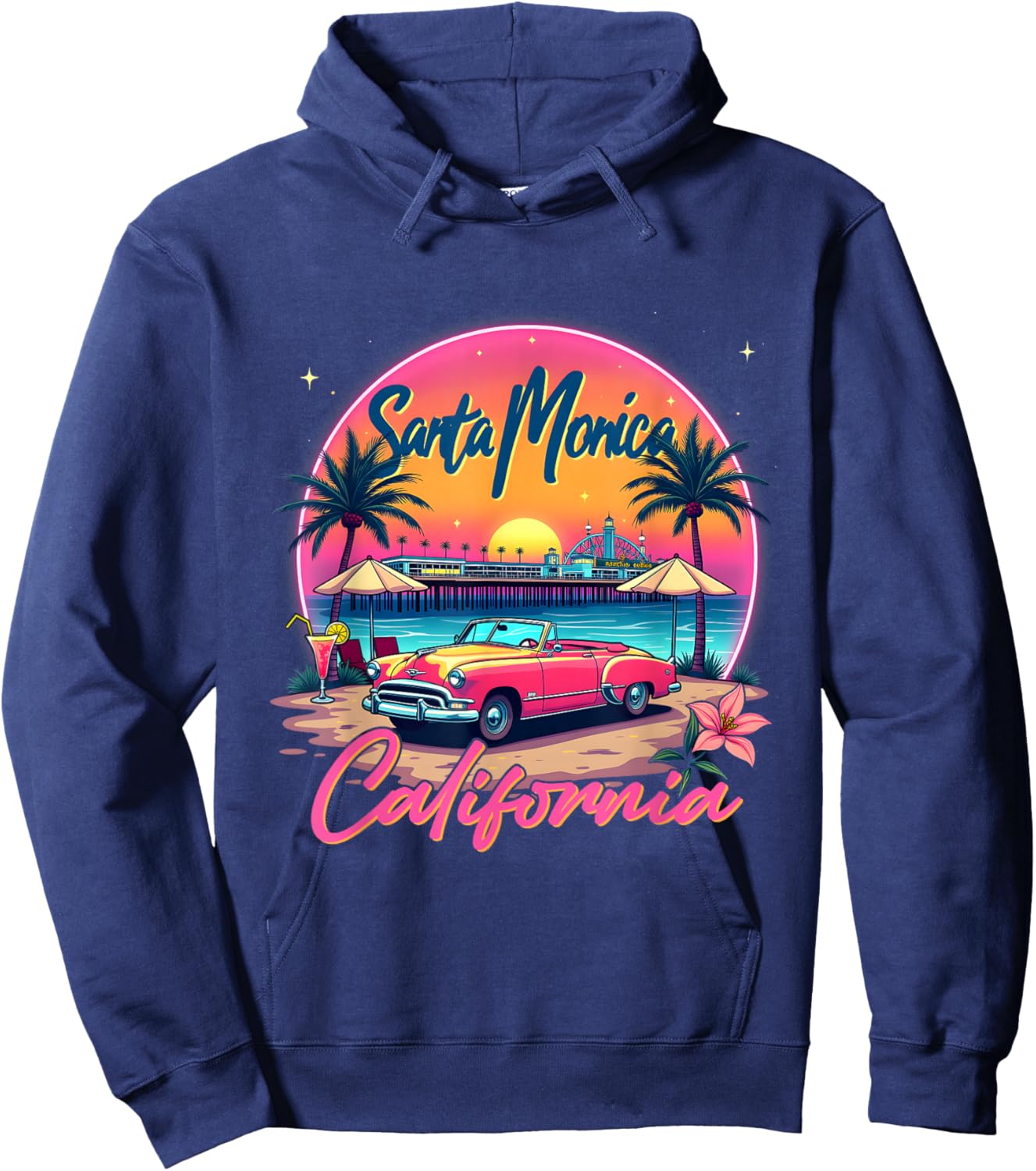 Santa Monica Trip Retro Santa Monica California Sunset Vibes Hoodie - Hoodie | Navy